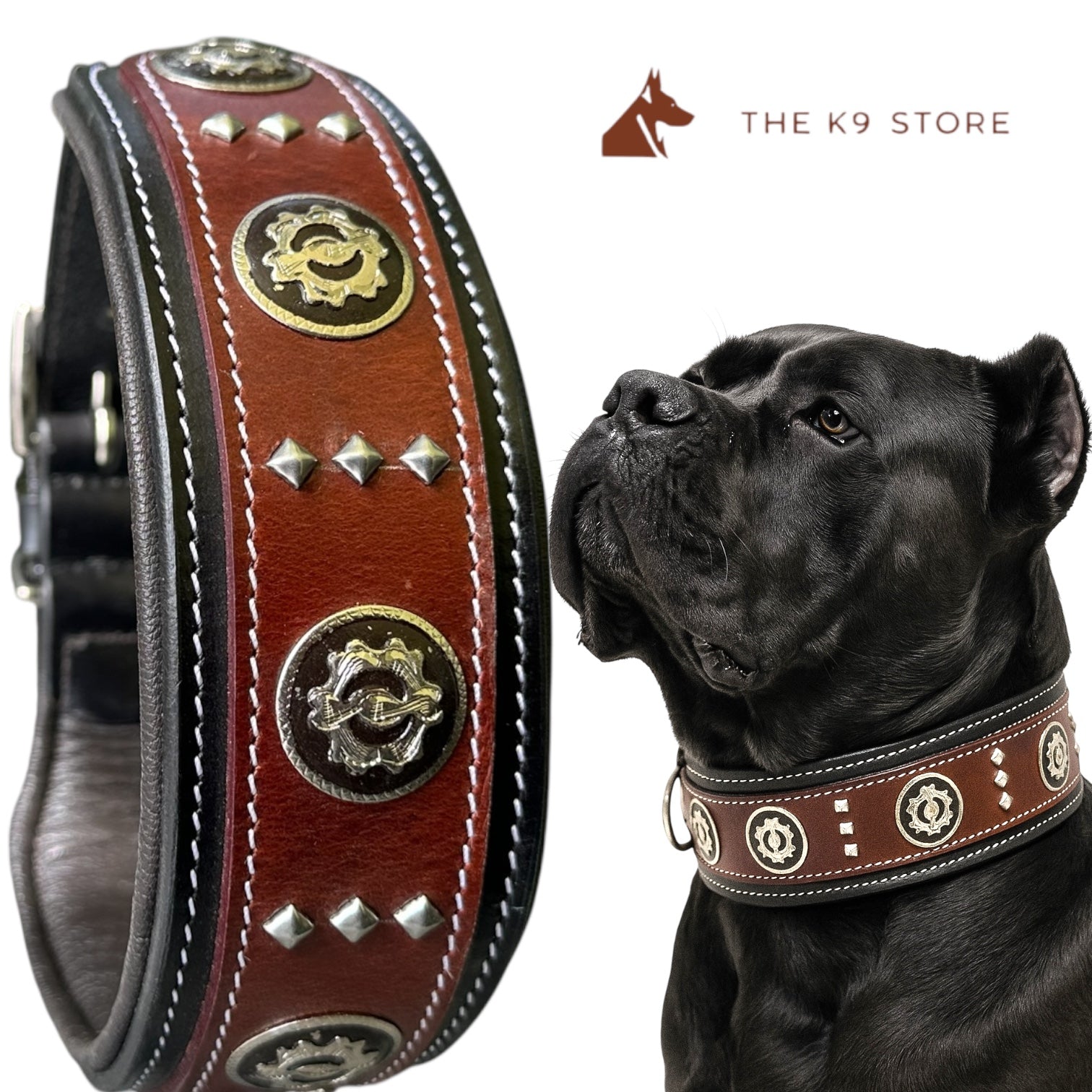 The K9 Store Luxury Studded Leather Designer Dog Collar by K9 Store – Durable, Stylish & Comfortable for Big Dogs