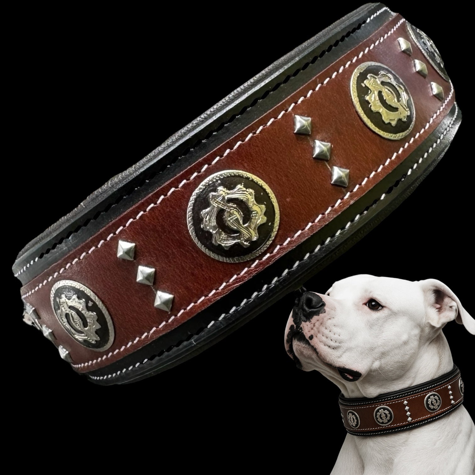 The K9 Store Luxury Studded Leather Designer Dog Collar by K9 Store – Durable, Stylish & Comfortable for Big Dogs