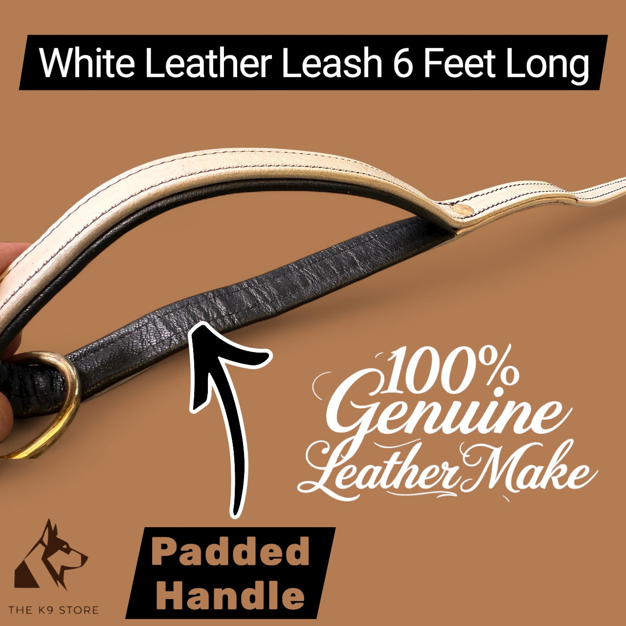 Premium White Leather Dog Leash | 6-Feet Long | Brass Hardware | Cushioned Handle | Single Handled Leash – The K9 Store