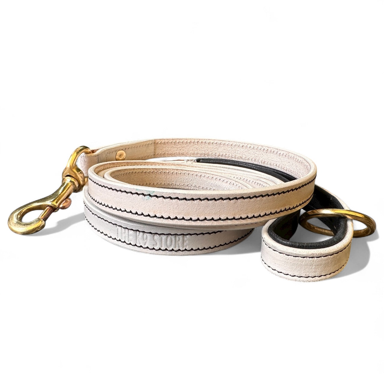 Premium White Leather Dog Leash | 6-Feet Long | Brass Hardware | Cushioned Handle | Single Handled Leash – The K9 Store