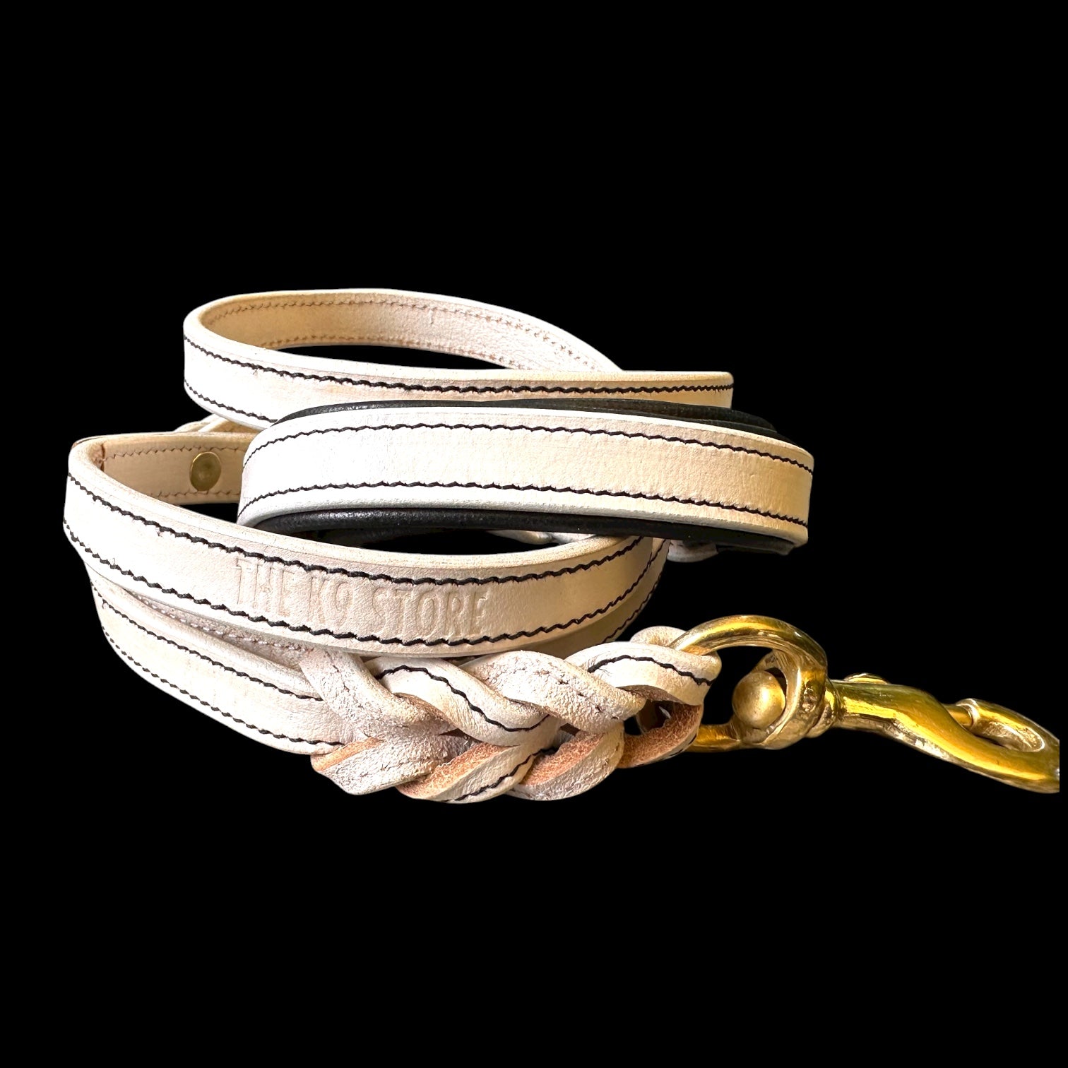 Premium White Leather Dog Leash | 6-Feet Long | Brass Hardware | Cushioned Handle | Double Handle Leash – The K9 Store