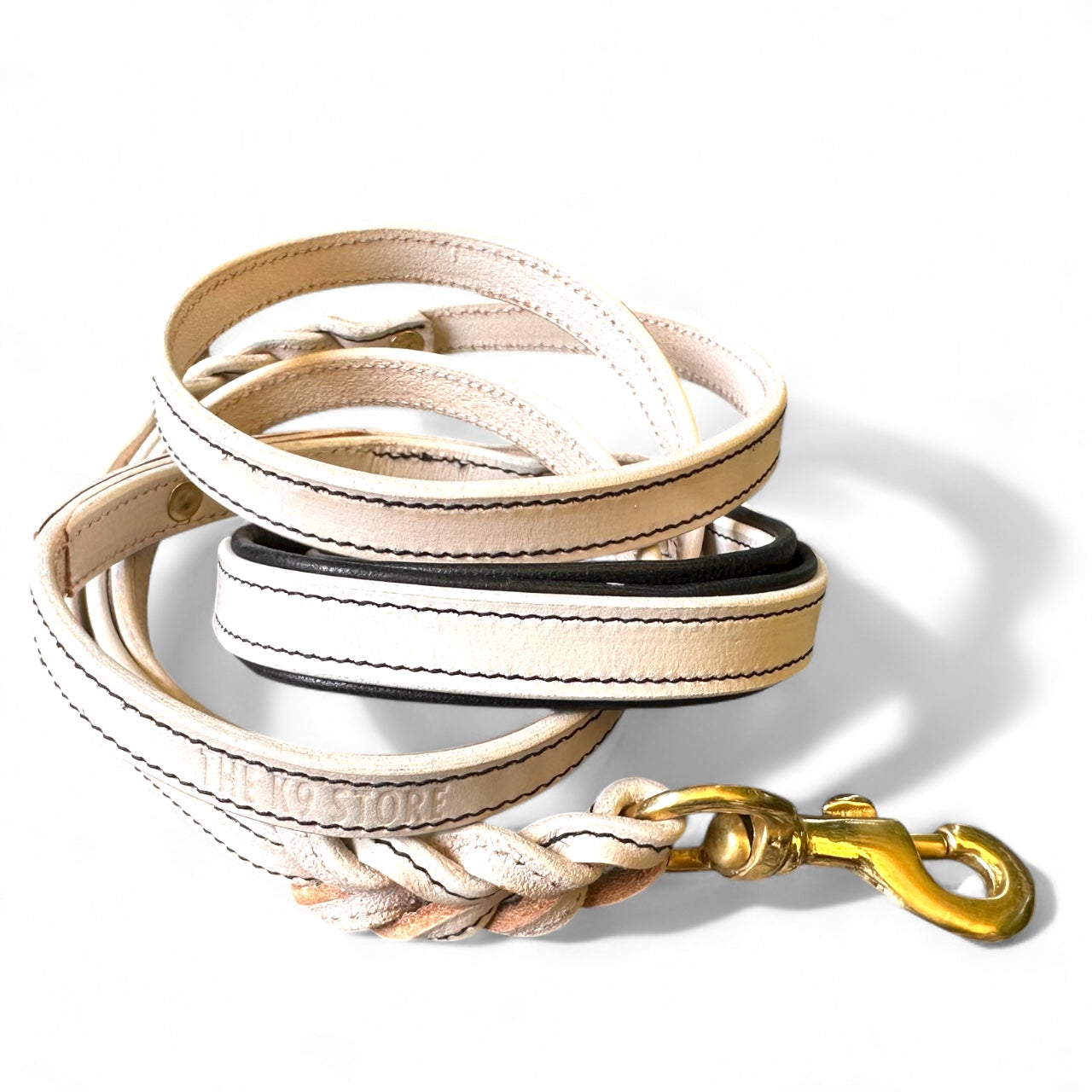 Premium White Leather Dog Leash | 6-Feet Long | Brass Hardware | Cushioned Handle | Double Handle Leash – The K9 Store