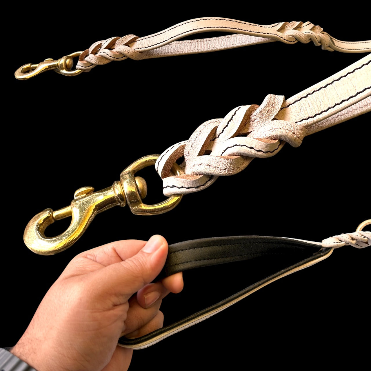 Premium White Leather Dog Leash | 6-Feet Long | Brass Hardware | Cushioned Handle | Double Handle Leash – The K9 Store