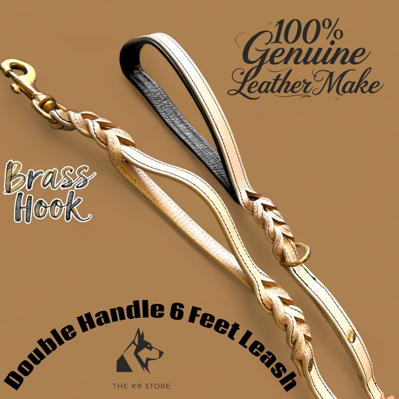 Premium White Leather Dog Leash | 6-Feet Long | Brass Hardware | Cushioned Handle | Double Handle Leash – The K9 Store