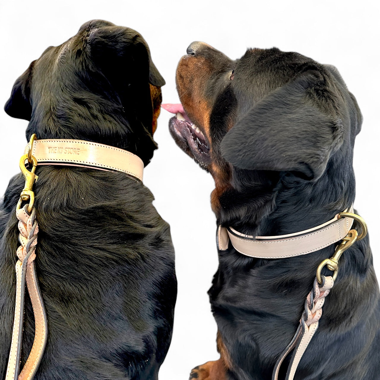 THE K9 STORE – Grey Leather Collar + Matching 6FT Double-Handle Leash (Combo Set)