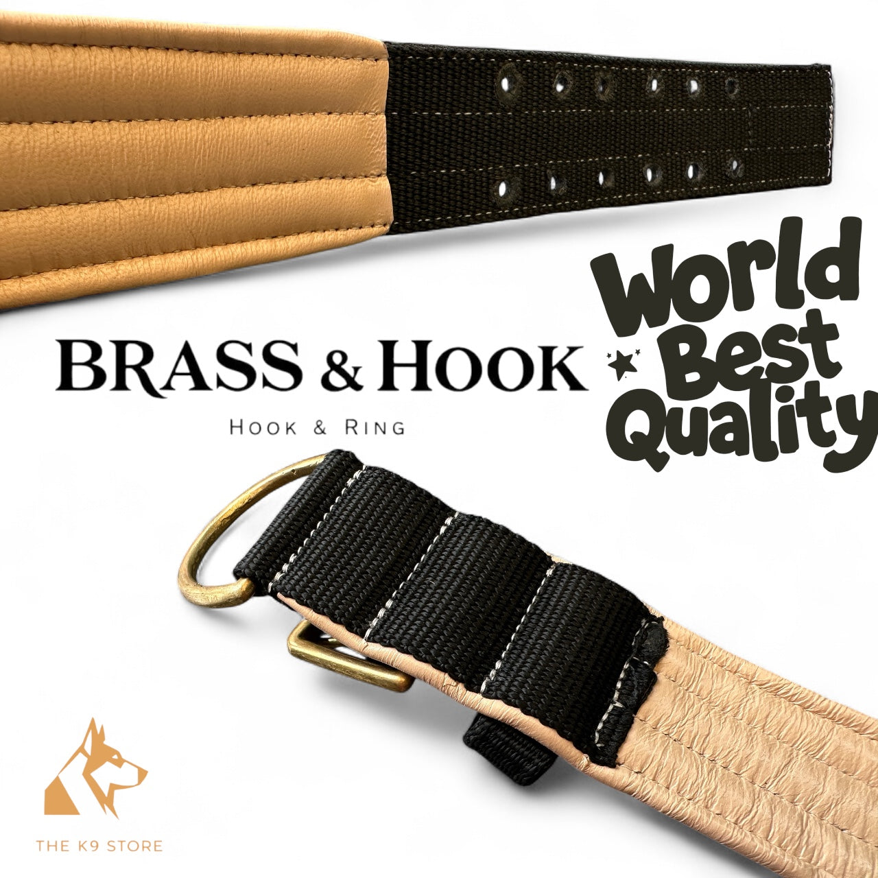 Heavy Duty Padded Dog Collar with Brass Hook & D-Ring | 2 Inch Wide | THE K9 STORE