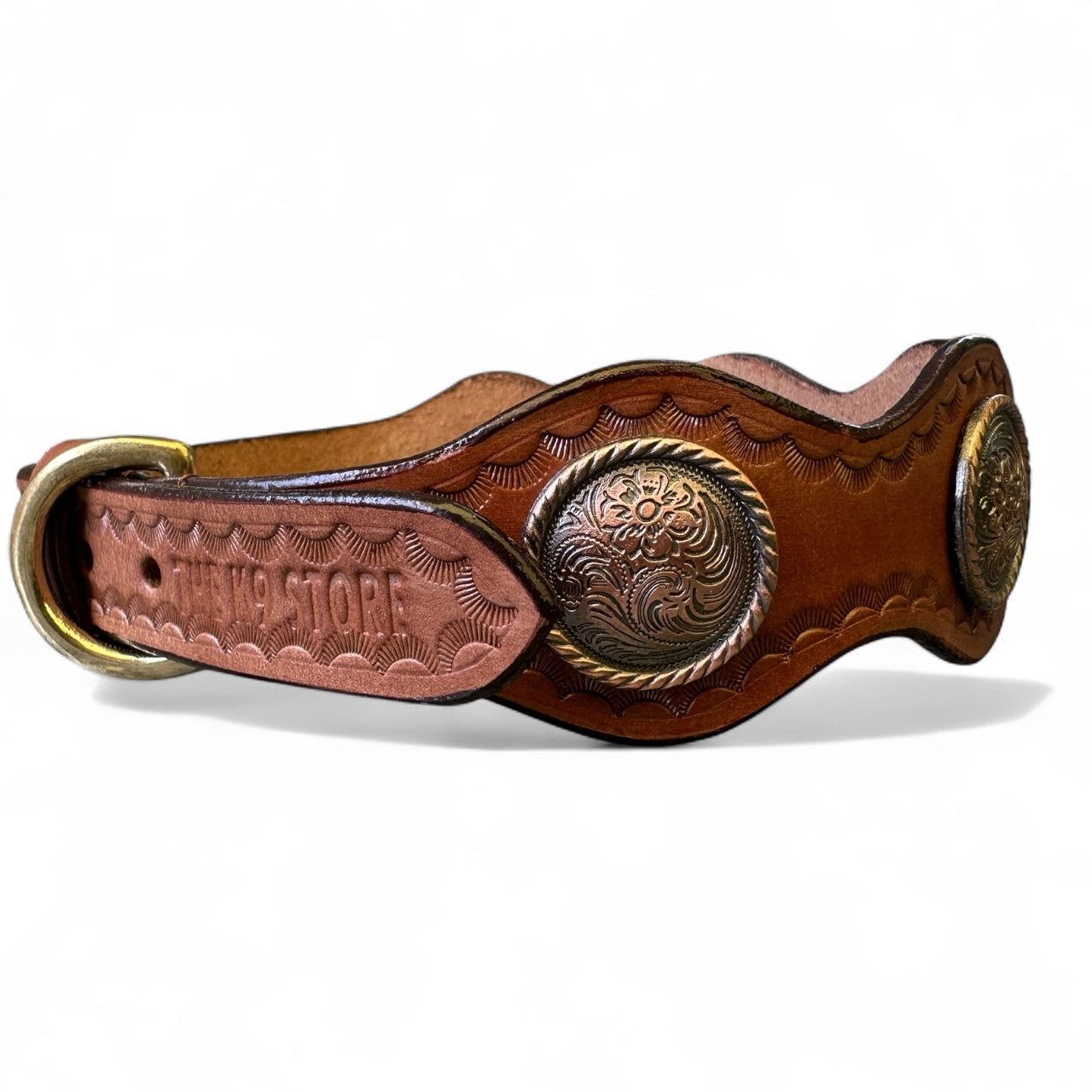 Handmade Genuine Leather Dog Collar with Copper Caps & Heavy Brass Hardware | THE K9 STORE