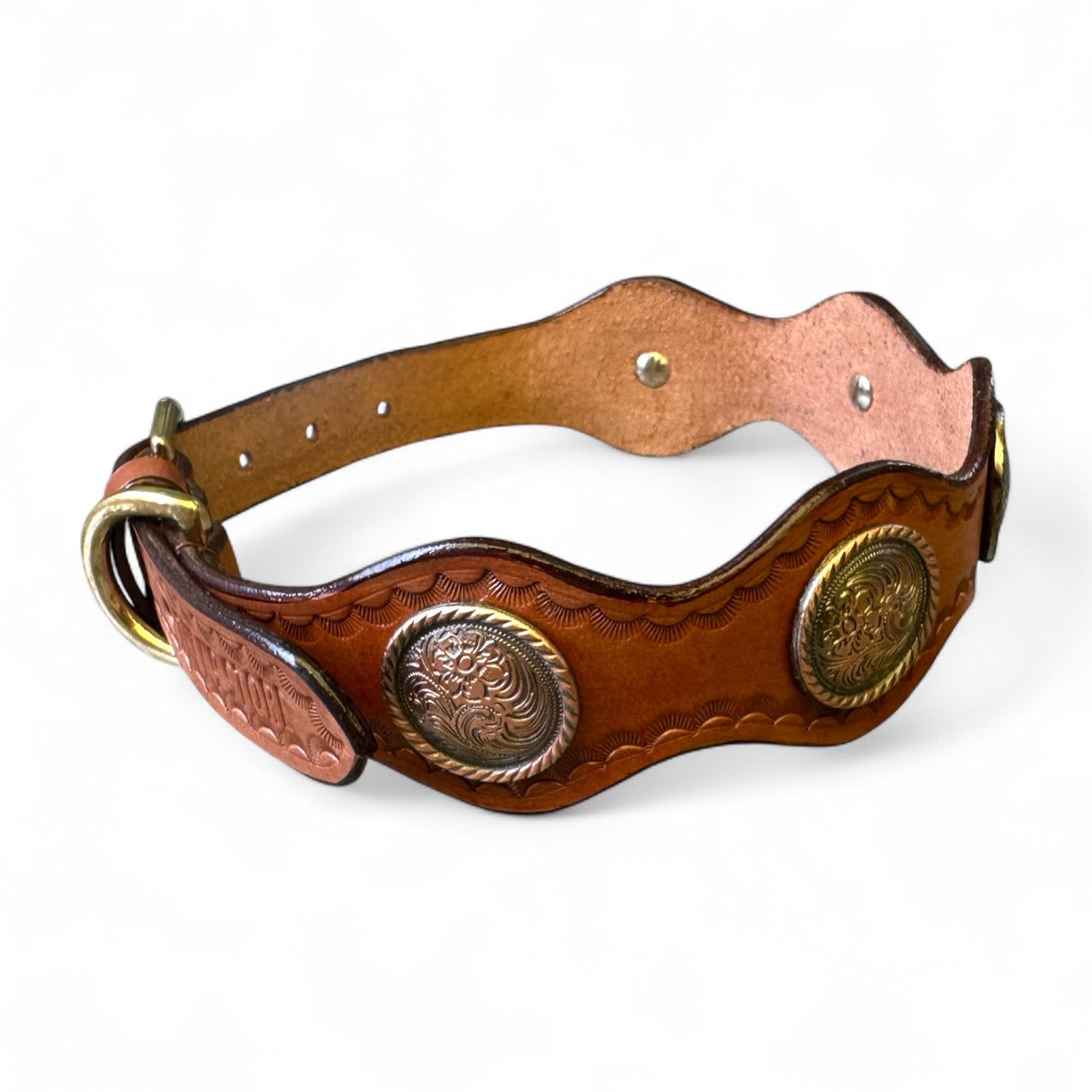 Handmade Genuine Leather Dog Collar with Copper Caps & Heavy Brass Hardware | THE K9 STORE