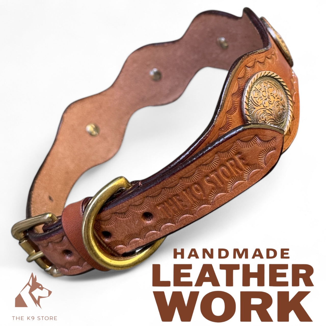 Handmade Genuine Leather Dog Collar with Copper Caps & Heavy Brass Hardware | THE K9 STORE