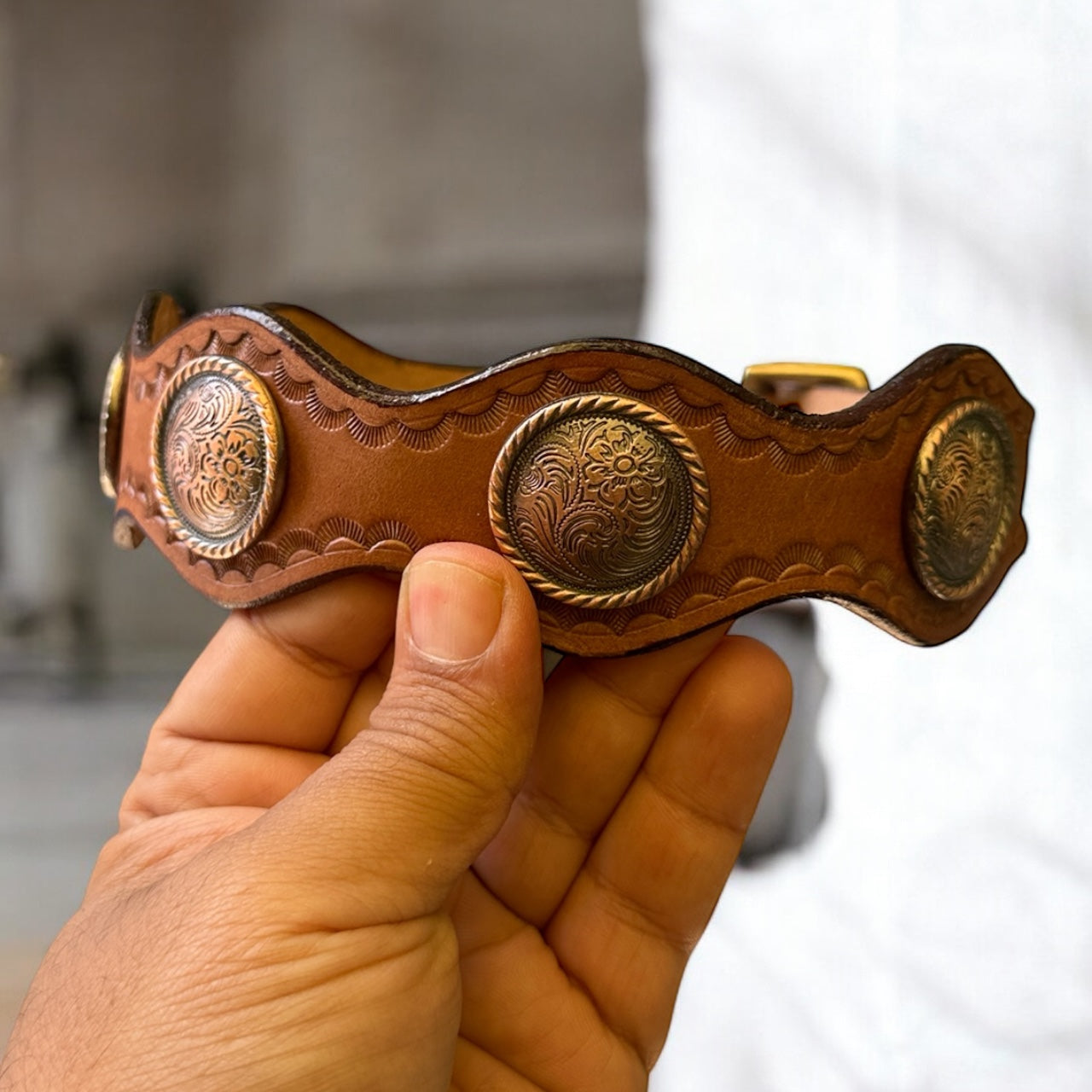 Handmade Genuine Leather Dog Collar with Copper Caps & Heavy Brass Hardware | THE K9 STORE