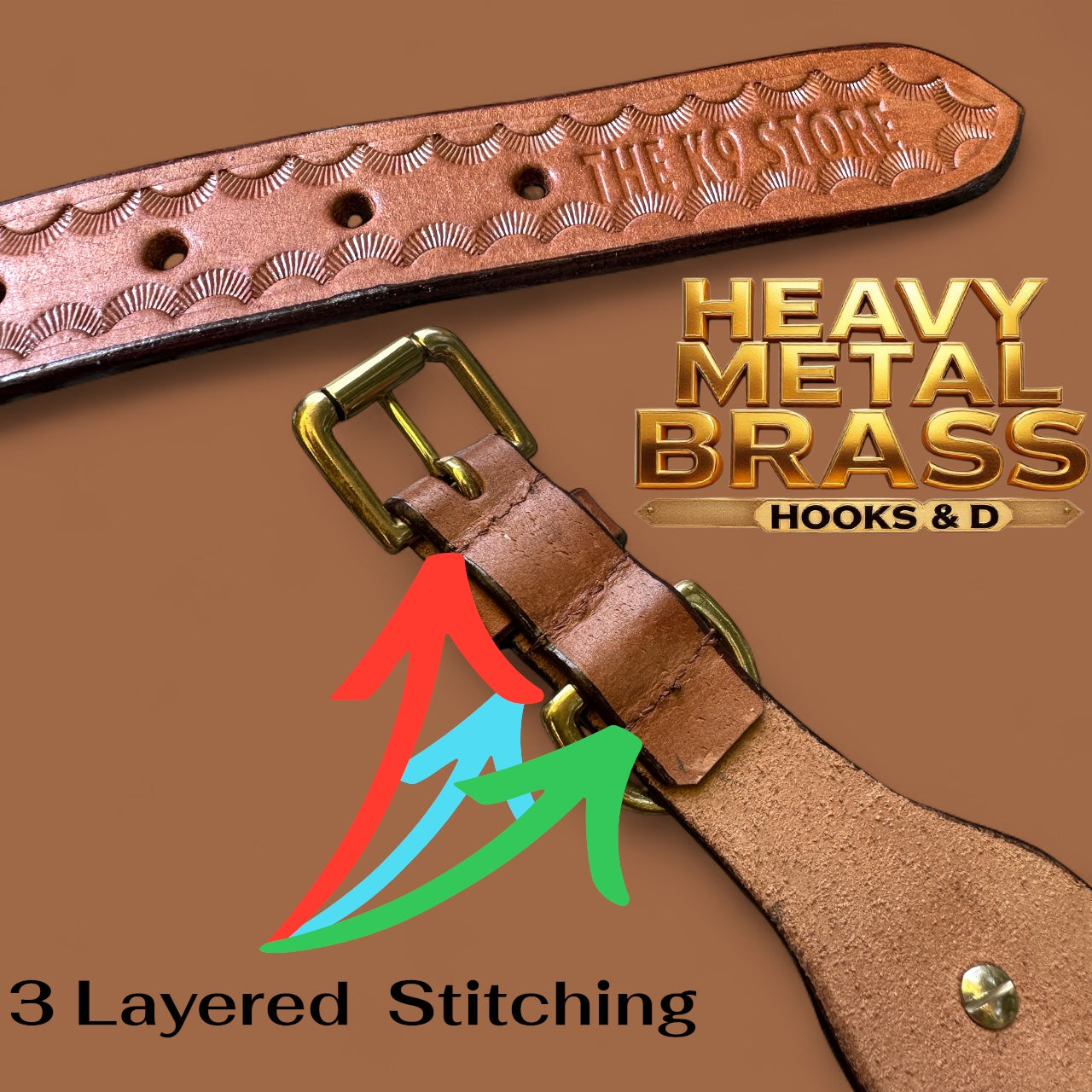 Handmade Genuine Leather Dog Collar with Copper Caps & Heavy Brass Hardware | THE K9 STORE