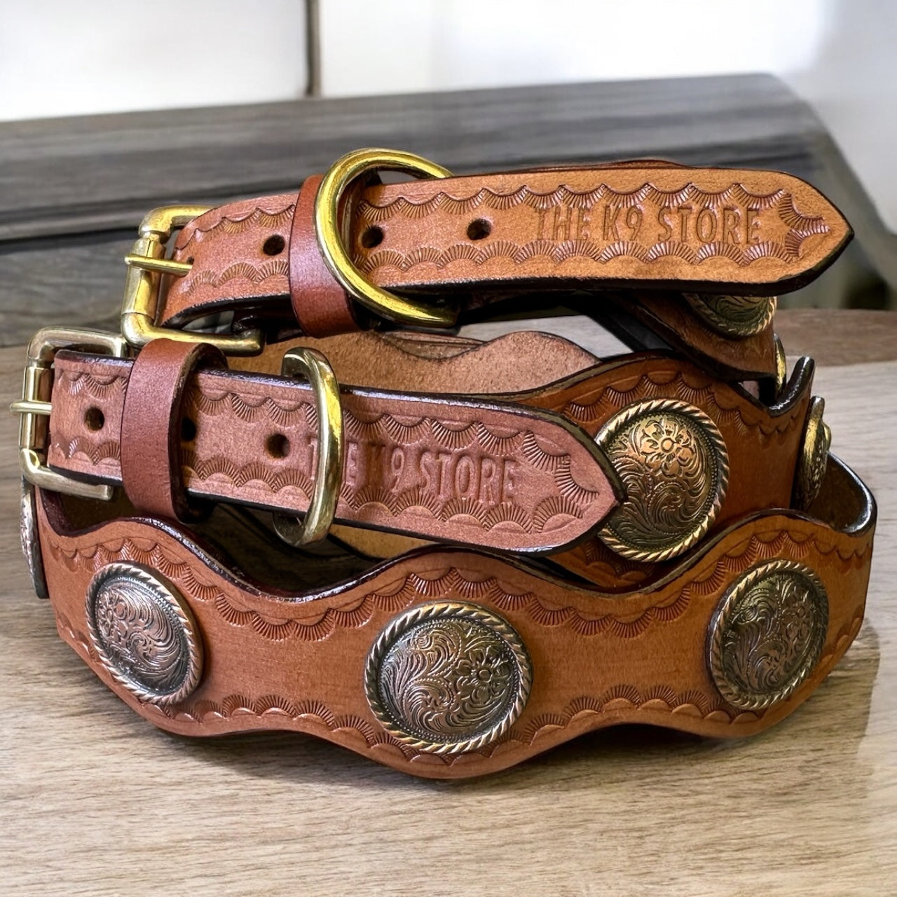 Handmade Genuine Leather Dog Collar with Copper Caps & Heavy Brass Hardware | THE K9 STORE