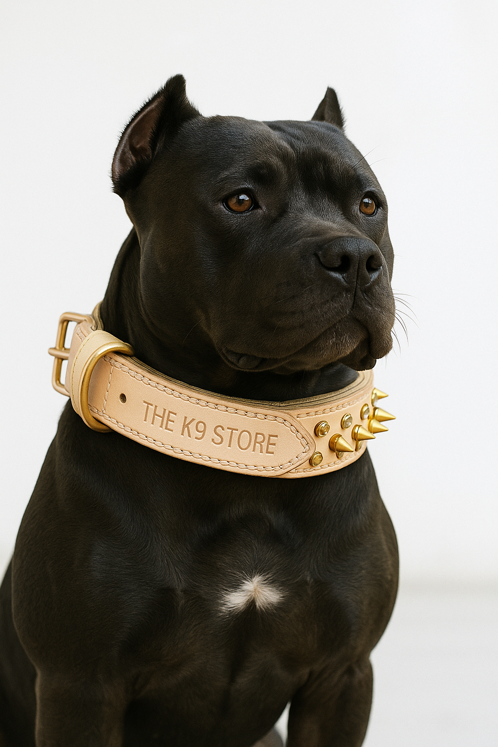 The K9 Store Premium Spiked Leather Designer Dog Collar – 100% Genuine Leather Gold Spikes with Brass Studs (Large & XL)