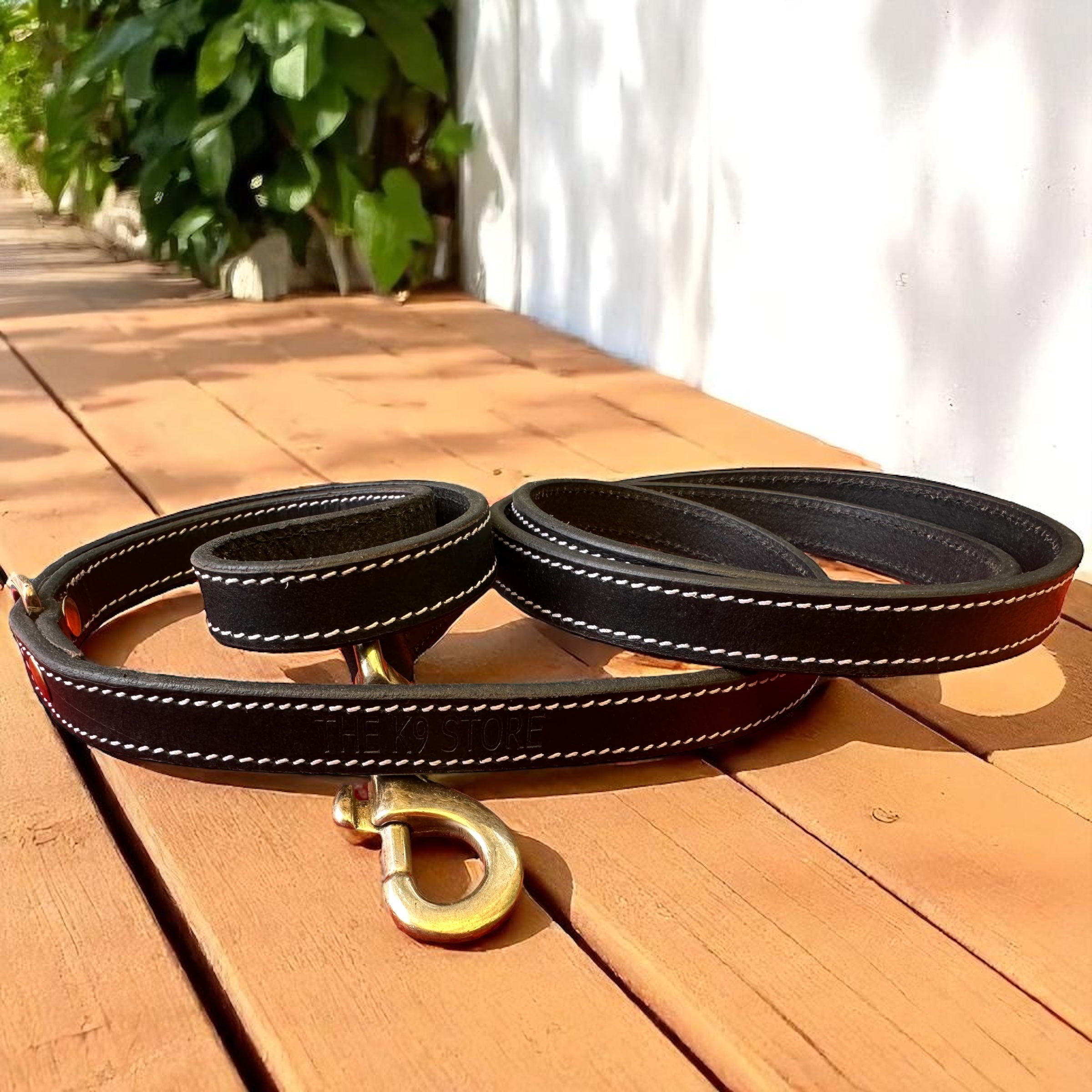 The K9 Store Premium Leather Single Handle Dog Leash, 6 Feet/5 Feet Long With Brass Hooks In Black Color For All Dog Breeds