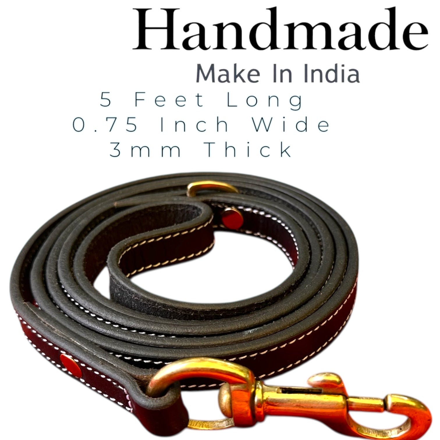 The K9 Store Premium Leather Single Handle Dog Leash, 6 Feet/5 Feet Long With Brass Hooks In Black Color For All Dog Breeds