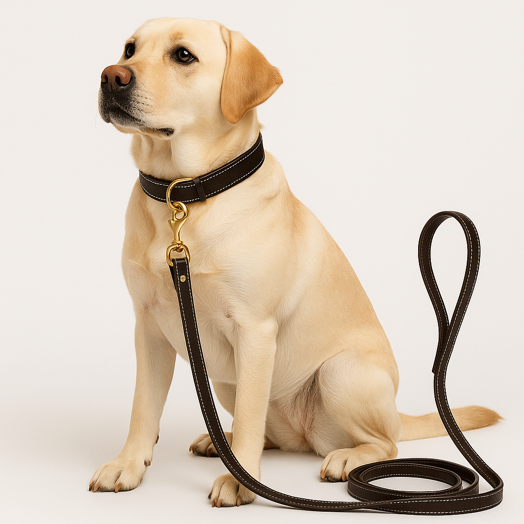 The K9 Store Premium Leather Single Handle Dog Leash, 6 Feet/5 Feet Long With Brass Hooks In Black Color For All Dog Breeds