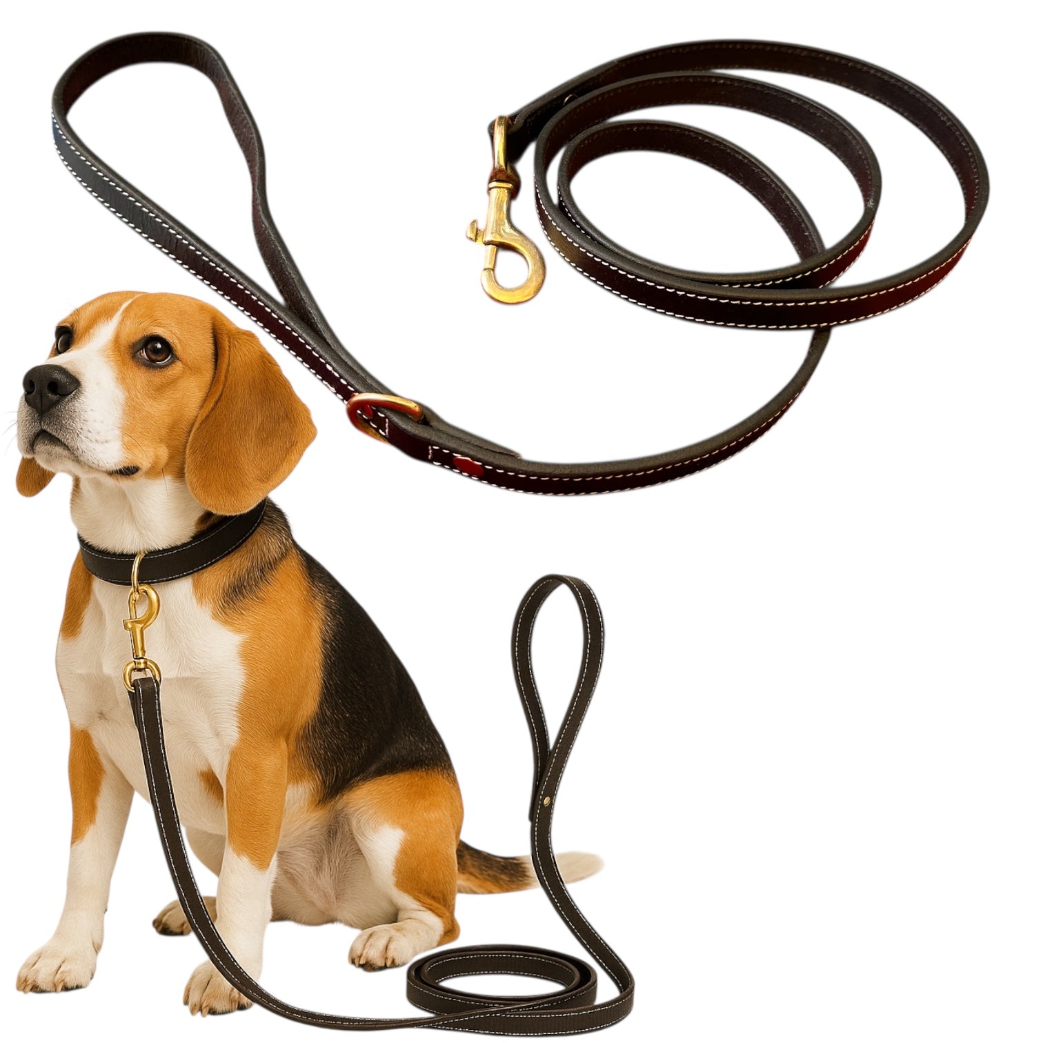 The K9 Store Premium Leather Single Handle Dog Leash, 6 Feet/5 Feet Long With Brass Hooks In Black Color For All Dog Breeds