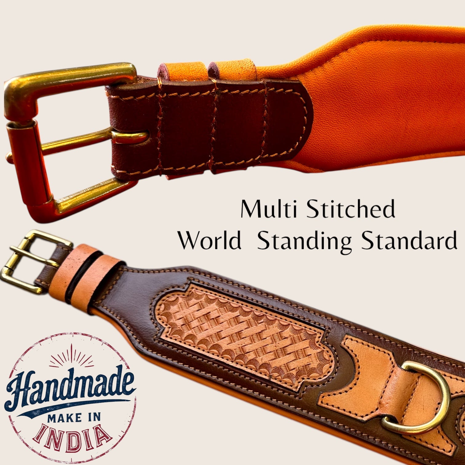 The K9 Store Artisan Leather Luxury Designer Dog Neck Collar – Handcrafted, 2.75” Wide, Premium Heavy-Duty Brass Buckle for Large Breeds