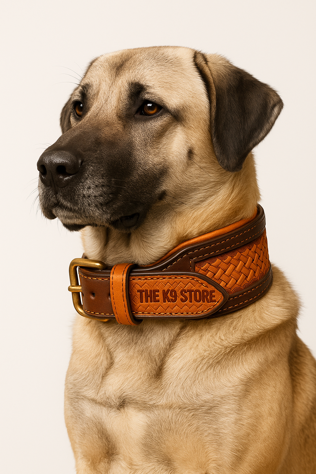The K9 Store Artisan Leather Luxury Designer Dog Neck Collar – Handcrafted, 2.75” Wide, Premium Heavy-Duty Brass Buckle for Large Breeds