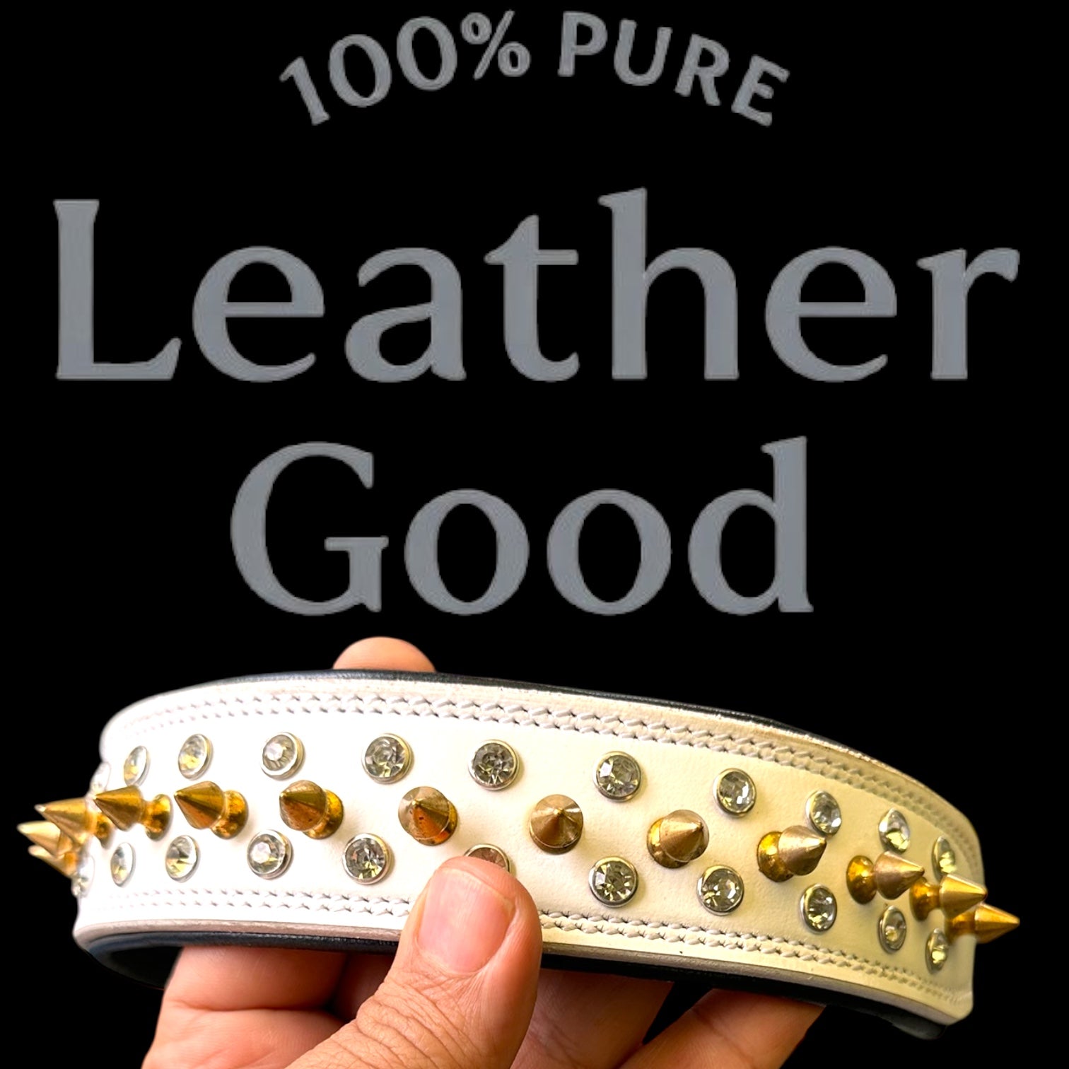 The K9 Store Premium Spiked Leather Designer Dog Collar – 100% Genuine Leather Gold Spikes with Brass Studs (Large & XL)