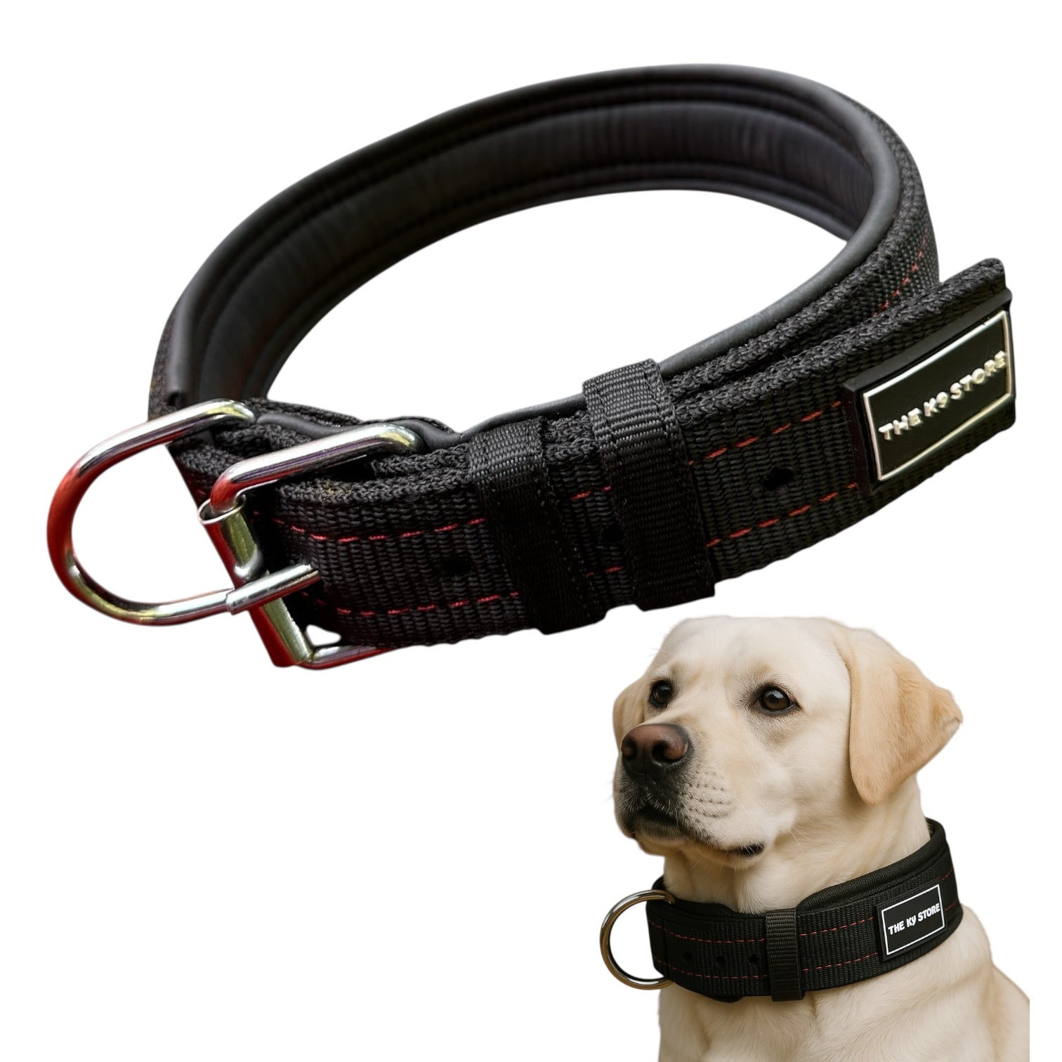 The K9 Store Military Tactical Nylon Dog Collar – Heavy Duty, Adjustable, Cushioned & Durable for Large Breeds