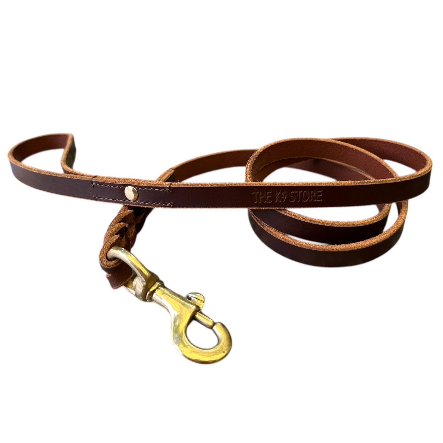 The K9 Store Premium Leather Single Handle Freebie Dog Leash, 5 Feet Long With Brass Hook For All Dog Breeds