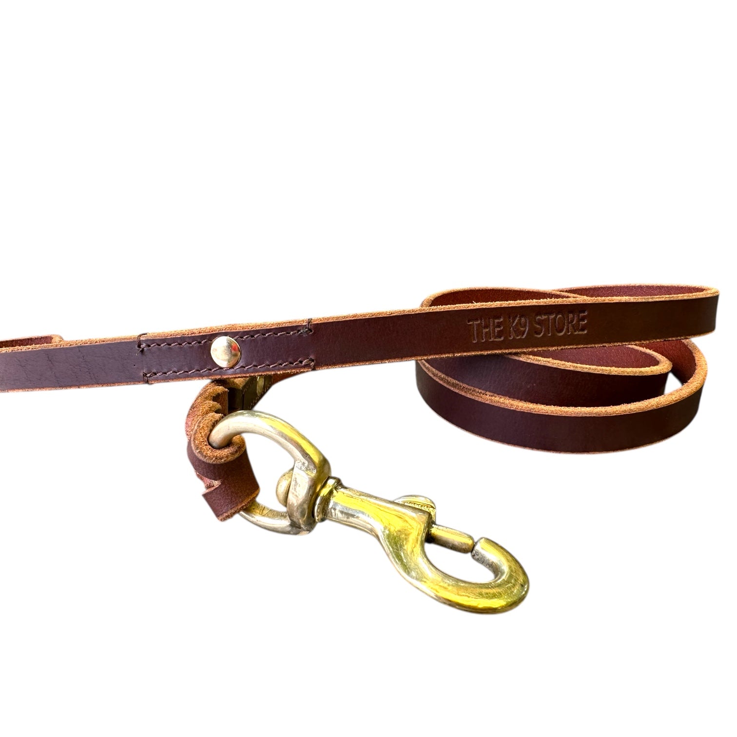 The K9 Store Premium Leather Single Handle Freebie Dog Leash, 5 Feet Long With Brass Hook For All Dog Breeds