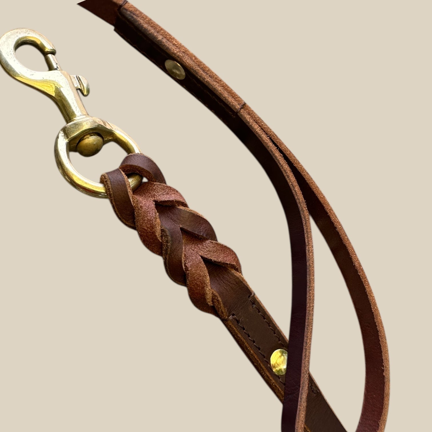 The K9 Store Premium Leather Single Handle Freebie Dog Leash, 5 Feet Long With Brass Hook For All Dog Breeds