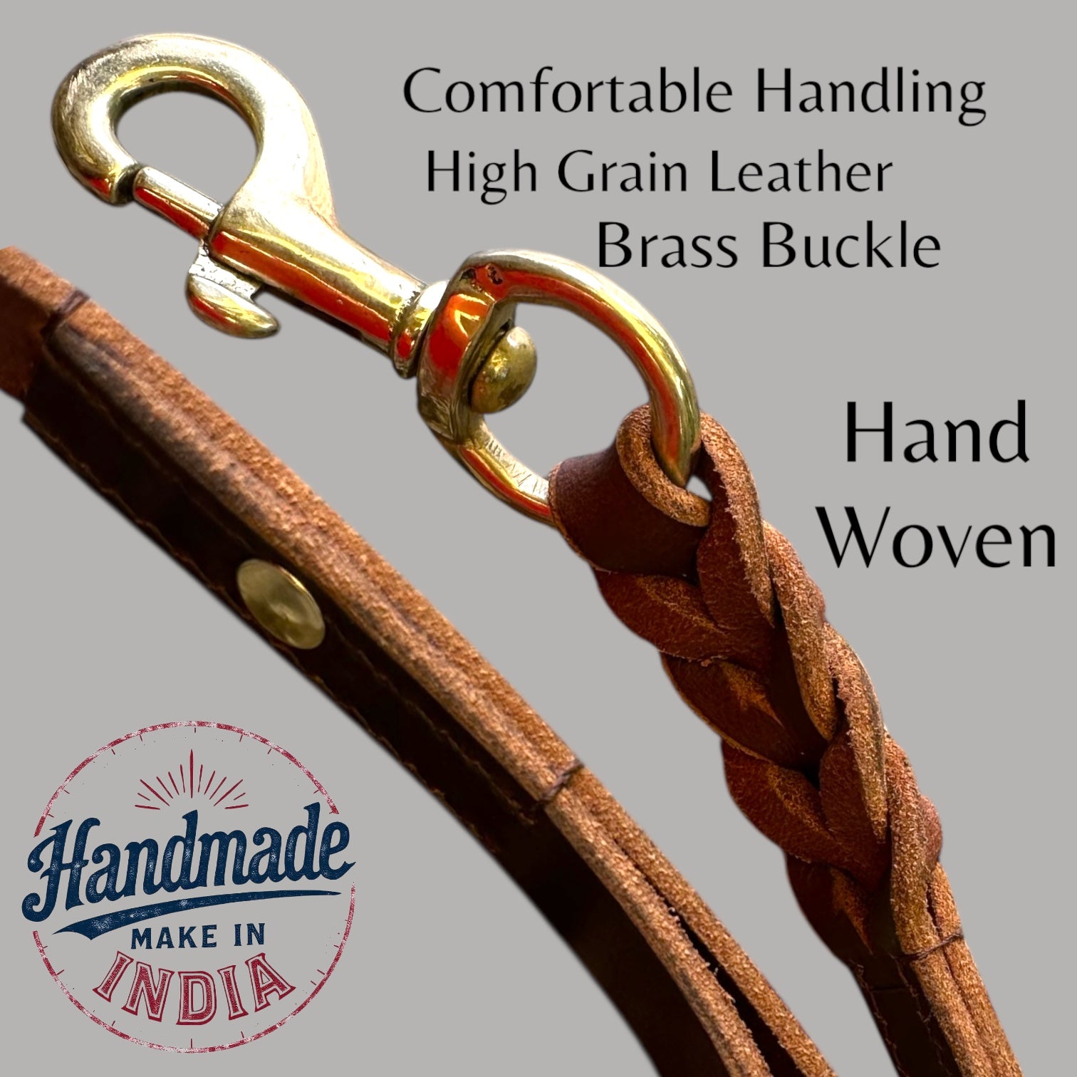 The K9 Store Premium Leather Single Handle Freebie Dog Leash, 5 Feet Long With Brass Hook For All Dog Breeds