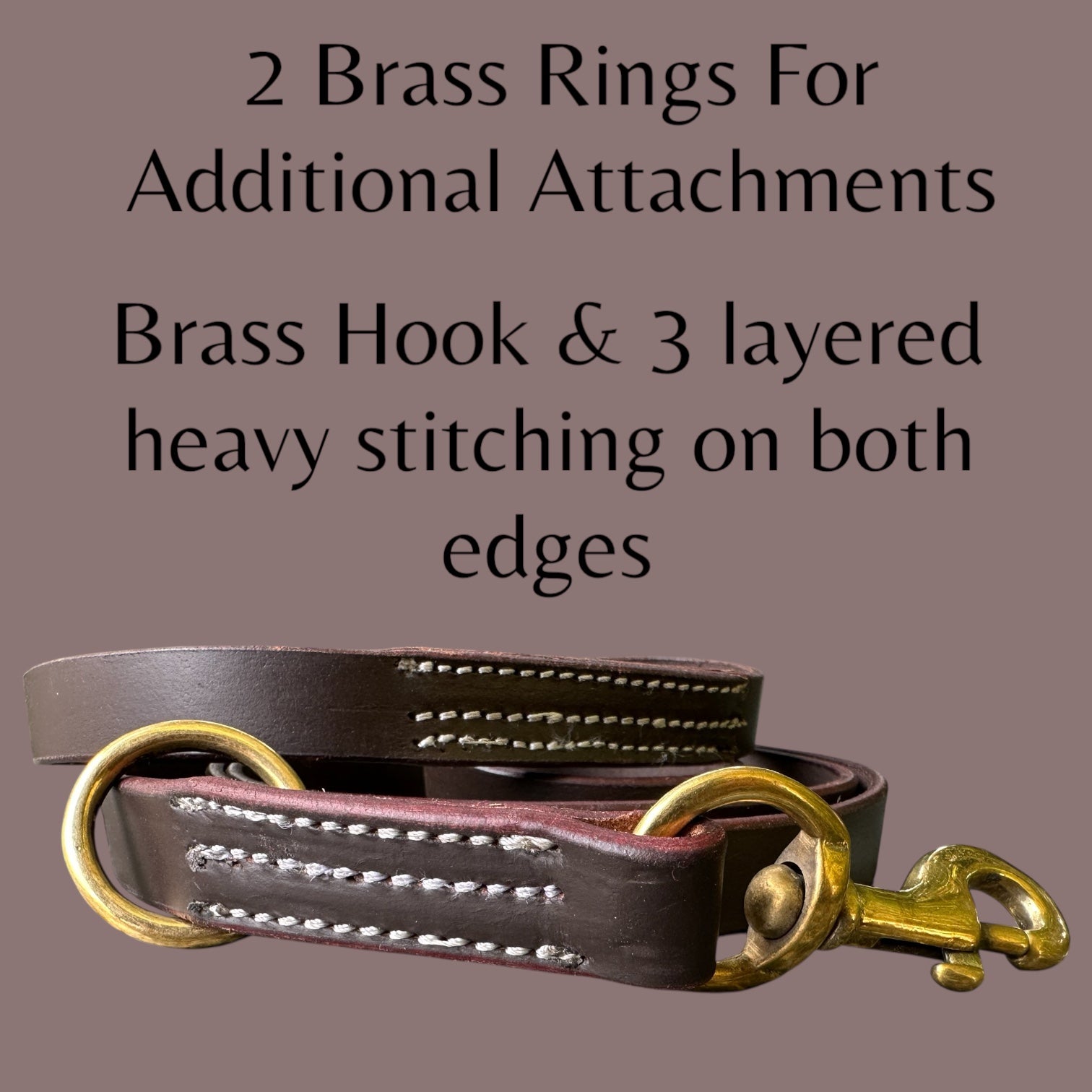 The K9 Store Premium Leather Tri-Stitched Single Handle Dog Leash, 6 Feet Long With Brass Hooks For All Dog Breeds