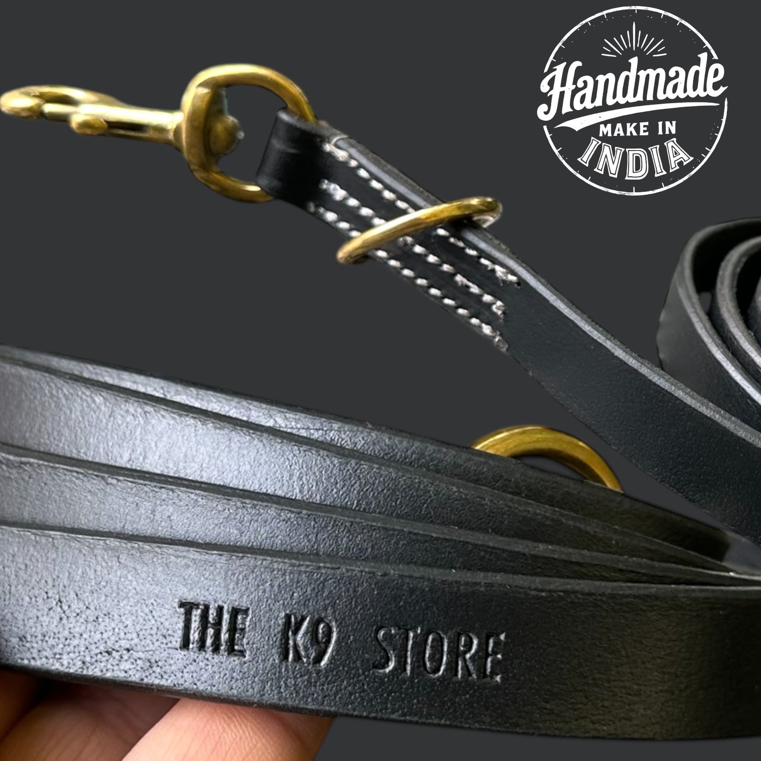 The K9 Store Premium Leather Tri-Stitched Single Handle Dog Leash, 6 Feet Long With Brass Hooks For All Dog Breeds