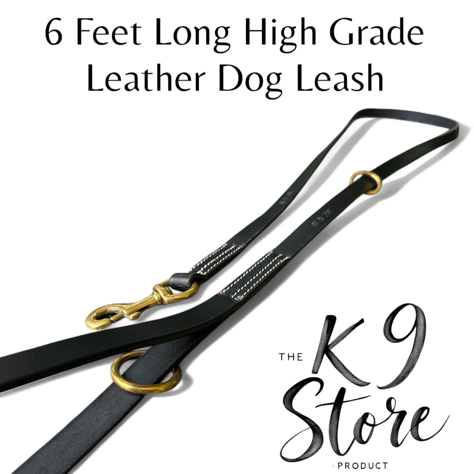 The K9 Store Premium Leather Tri-Stitched Single Handle Dog Leash, 6 Feet Long With Brass Hooks For All Dog Breeds