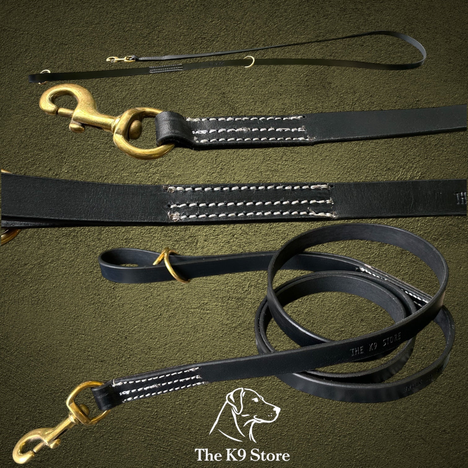 The K9 Store Premium Leather Tri-Stitched Single Handle Dog Leash, 6 Feet Long With Brass Hooks For All Dog Breeds