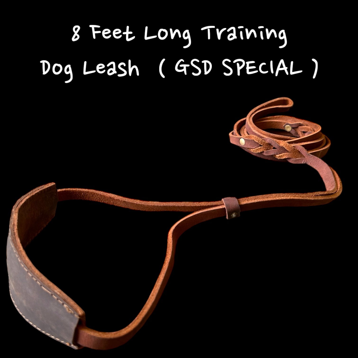 The K9 Store Premium 8-Feet Single-Piece Leather Leash – No Collar Required | Hand-Stitched Wavy Training Leash for Dogs | Authentic Full-Grain Leather Leash