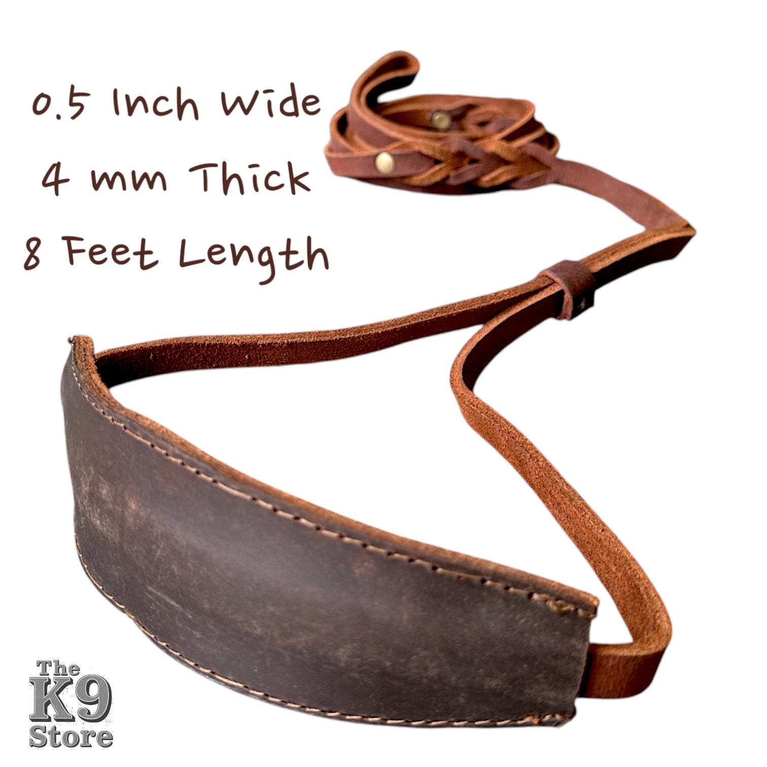 The K9 Store Premium 8-Feet Single-Piece Leather Leash – No Collar Required | Hand-Stitched Wavy Training Leash for Dogs | Authentic Full-Grain Leather Leash