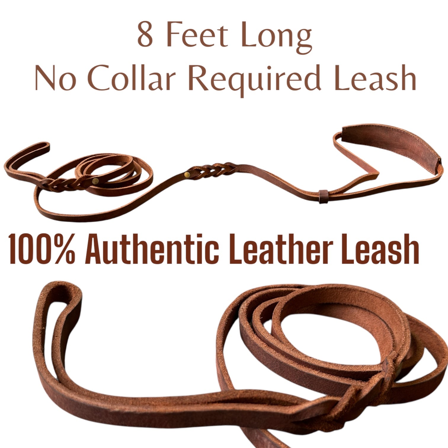 The K9 Store Premium 8-Feet Single-Piece Leather Leash – No Collar Required | Hand-Stitched Wavy Training Leash for Dogs | Authentic Full-Grain Leather Leash