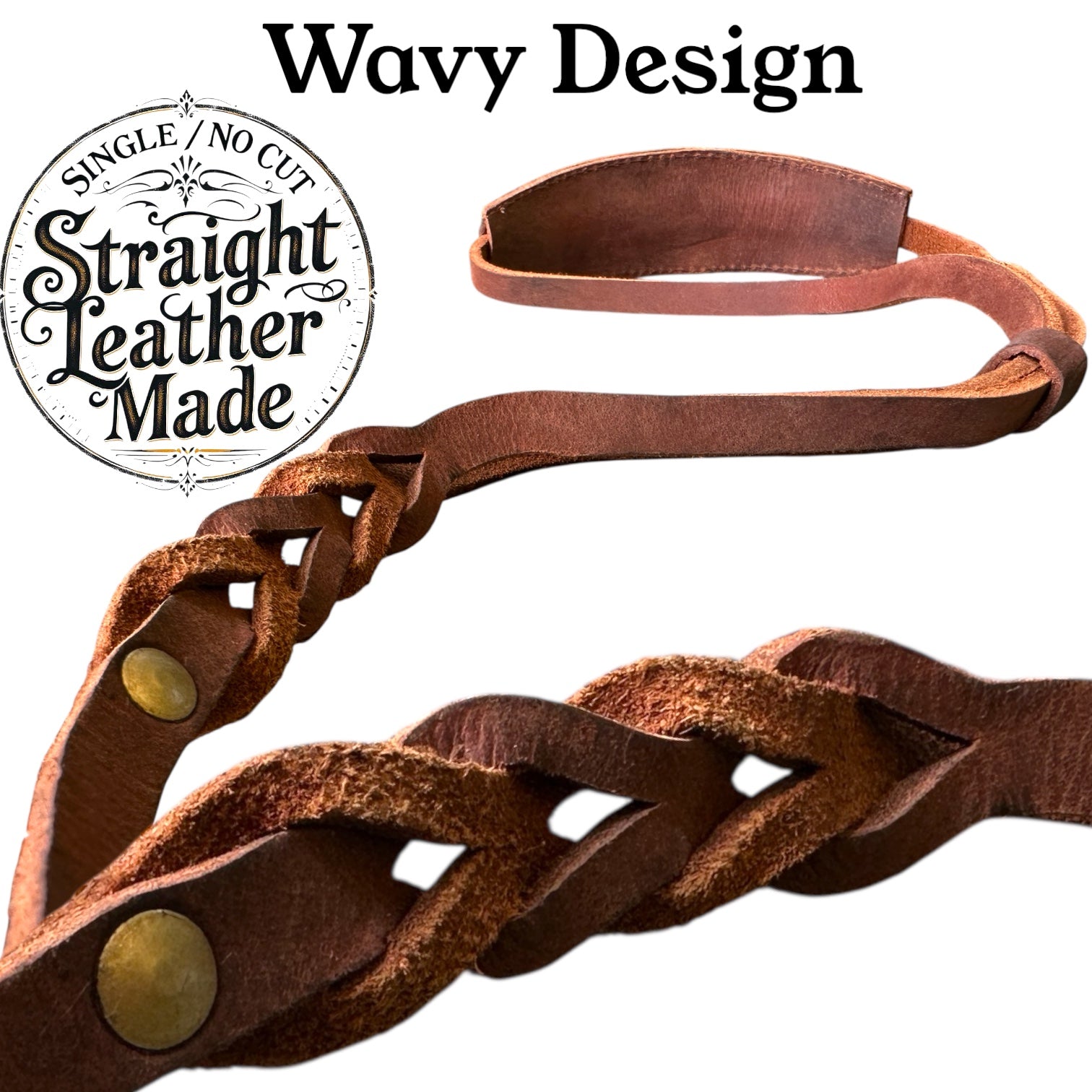 The K9 Store Premium 8-Feet Single-Piece Leather Leash – No Collar Required | Hand-Stitched Wavy Training Leash for Dogs | Authentic Full-Grain Leather Leash