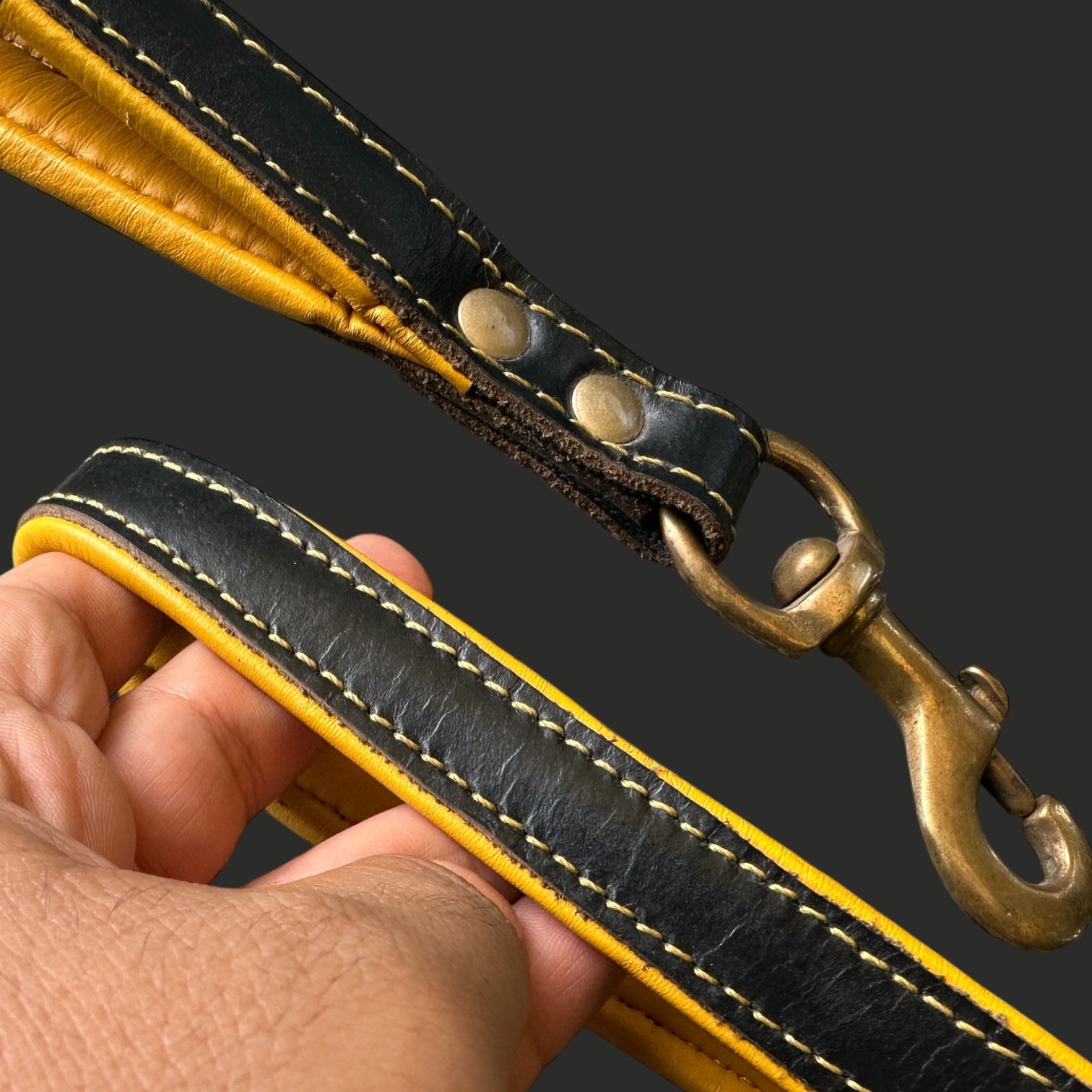 The K9 Store 15-Inch Short Handle Leather Dog Leash – Heavy Duty Traffic Lead for Training & Control With Brass Hooks