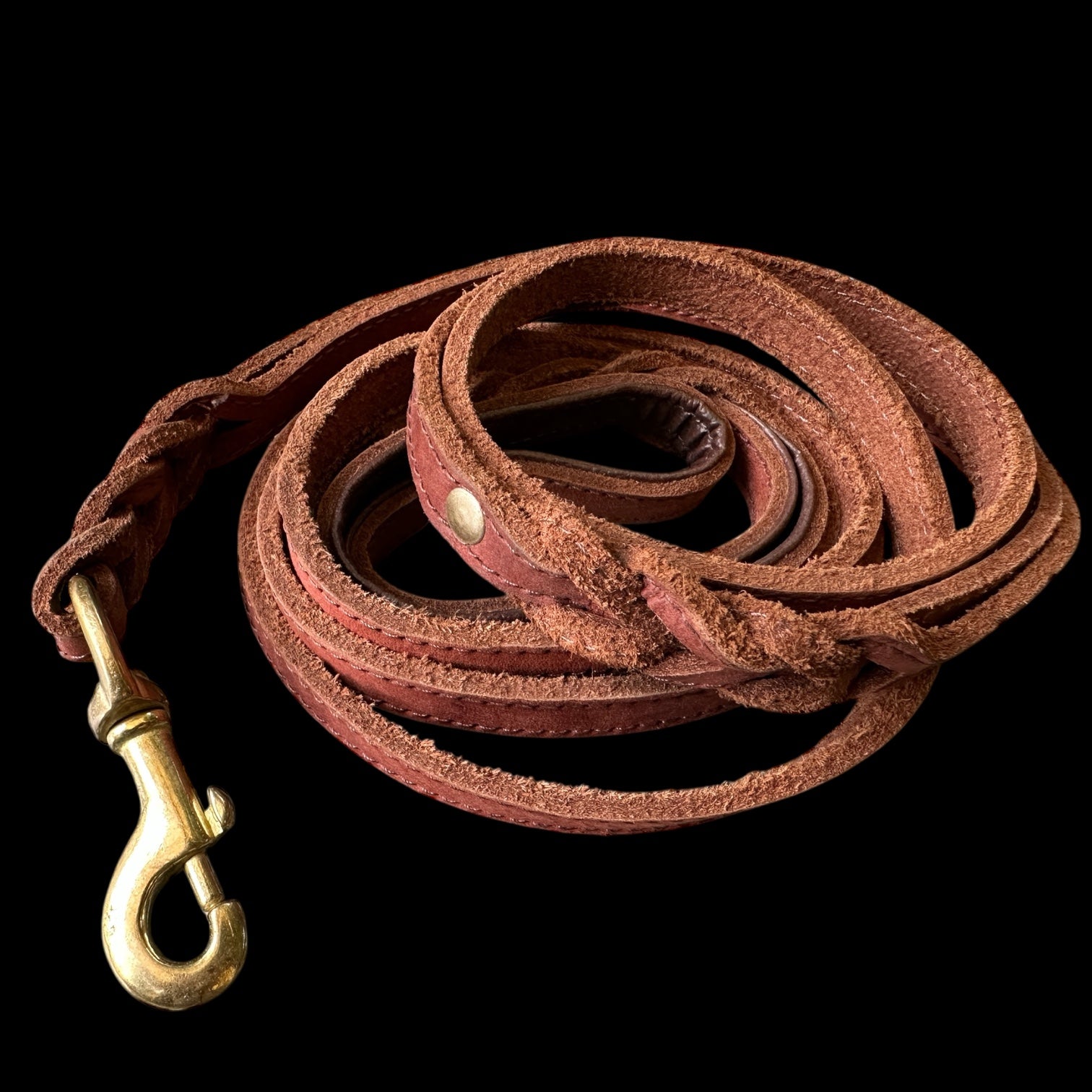 The K9 Store 8ft Long Line Handmade Leather Dog Leash – Double Handle Wavy Design with Brass Hooks