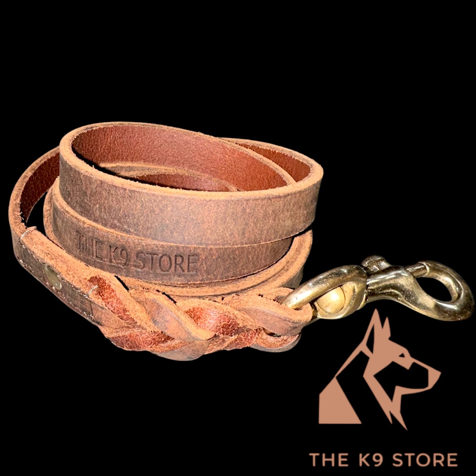 The K9 Store Premium Leather Single Handle Freebie Dog Leash, 5 Feet Long With Brass Hook For All Dog Breeds