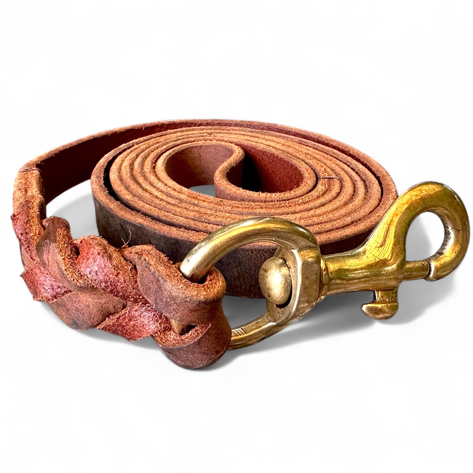 The K9 Store Premium Leather Single Handle Freebie Dog Leash, 5 Feet Long With Brass Hook For All Dog Breeds