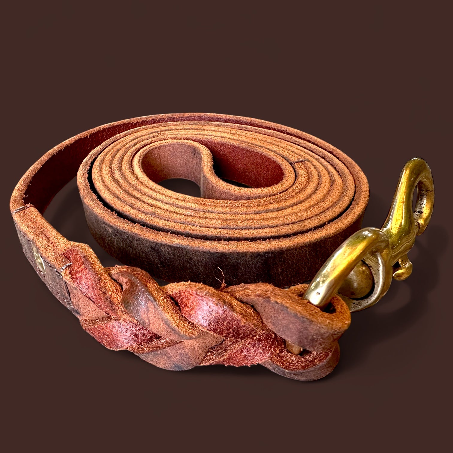 The K9 Store Premium Leather Single Handle Freebie Dog Leash, 5 Feet Long With Brass Hook For All Dog Breeds