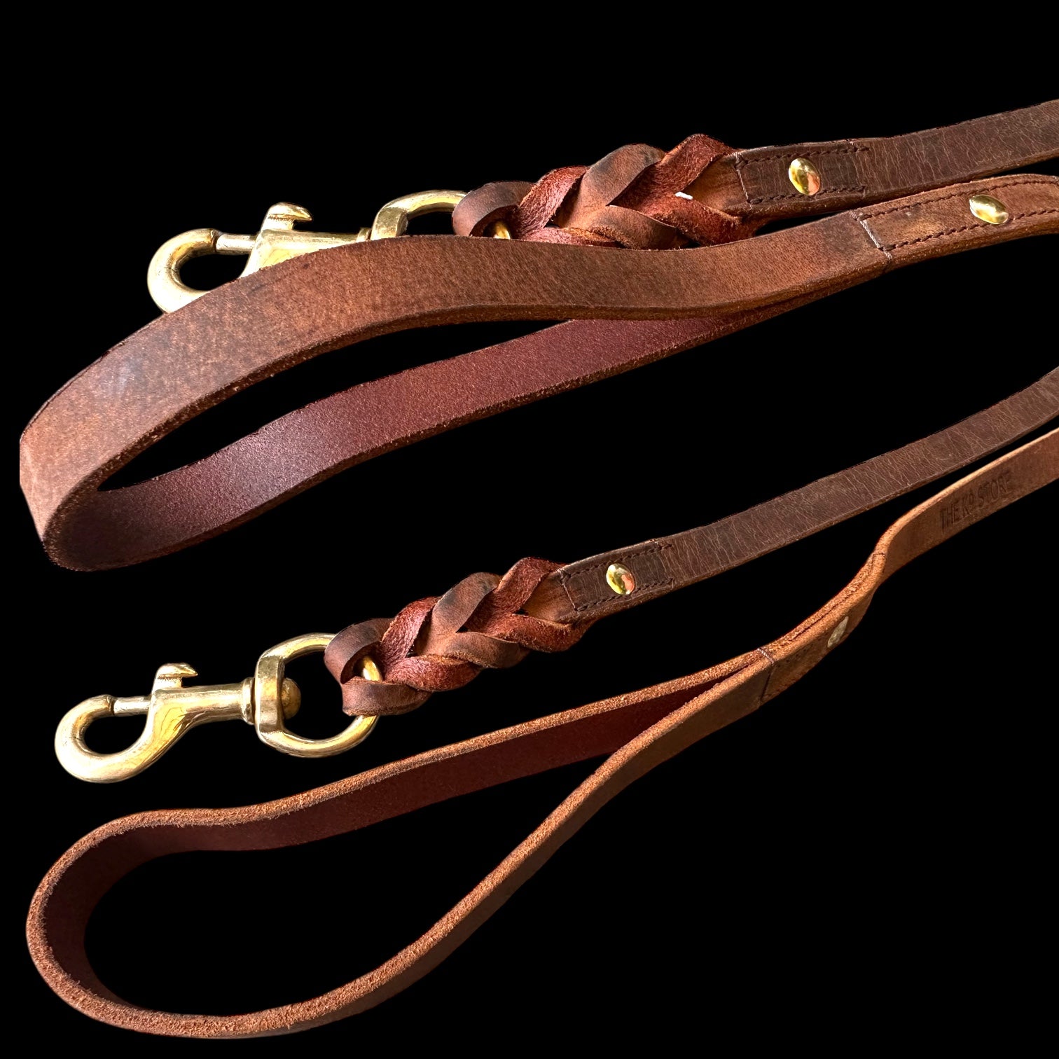 The K9 Store Premium Leather Single Handle Freebie Dog Leash, 5 Feet Long With Brass Hook For All Dog Breeds