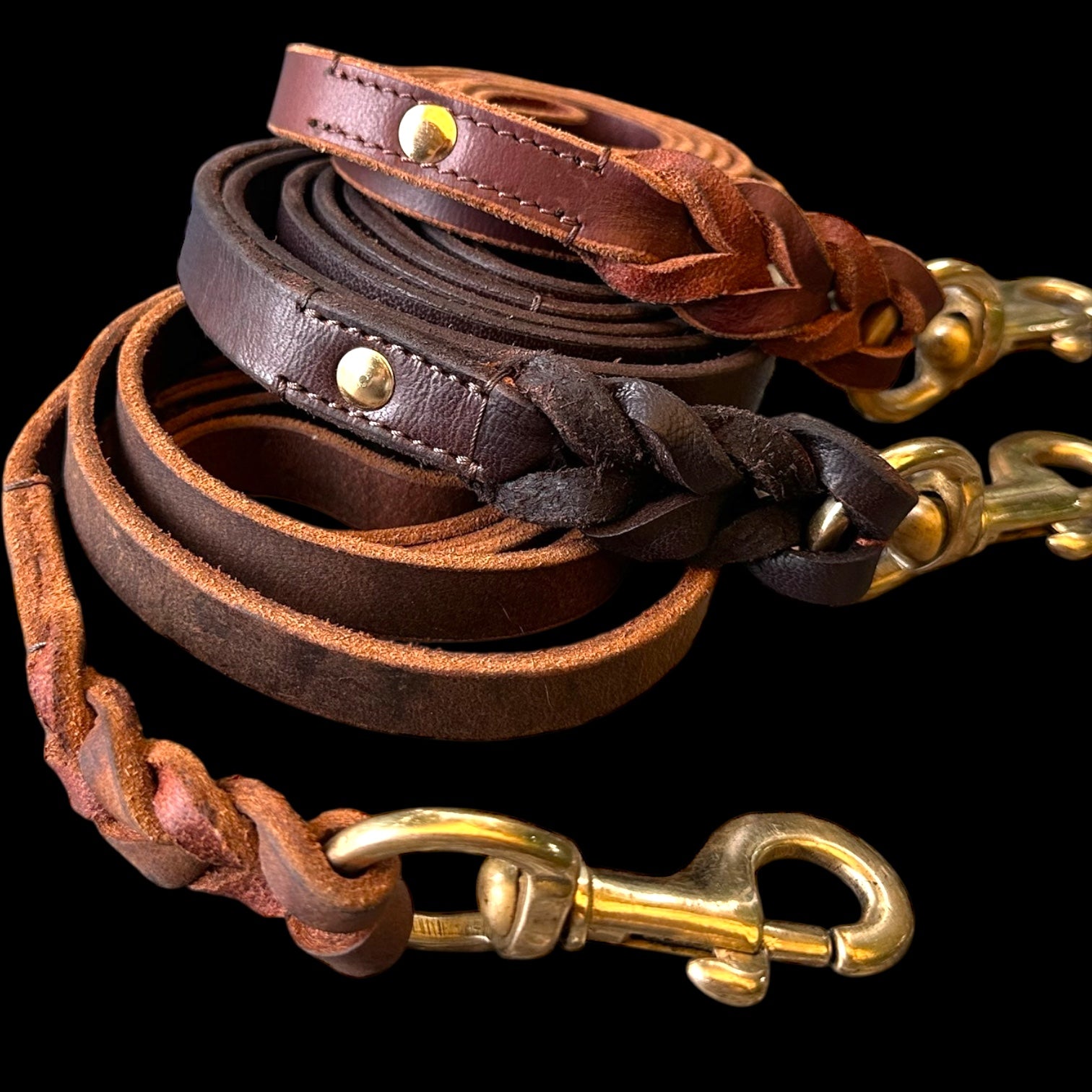 The K9 Store Premium Leather Single Handle Freebie Dog Leash, 5 Feet Long With Brass Hook For All Dog Breeds