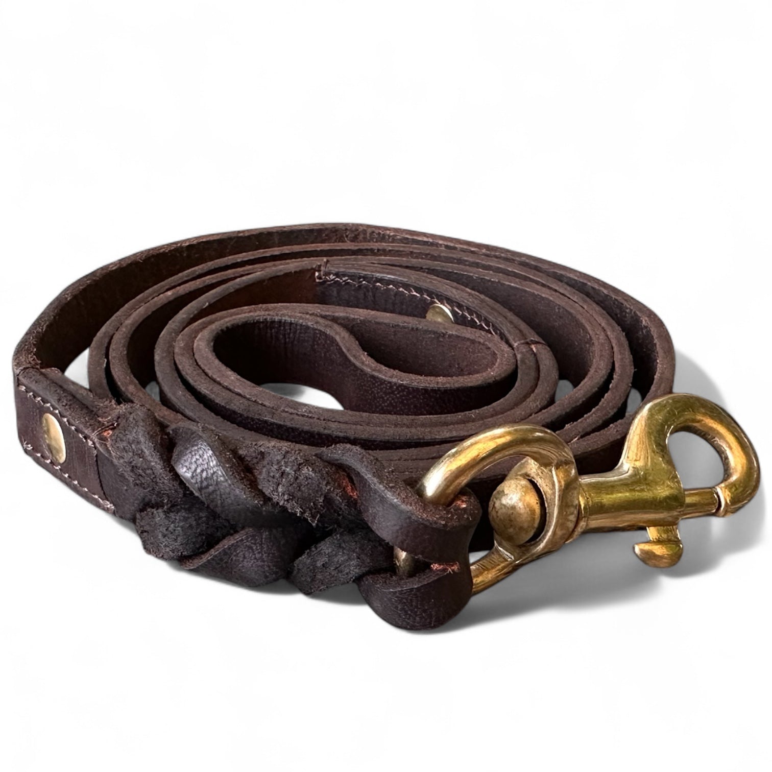 The K9 Store Premium Leather Single Handle Freebie Dog Leash, 5 Feet Long With Brass Hook For All Dog Breeds