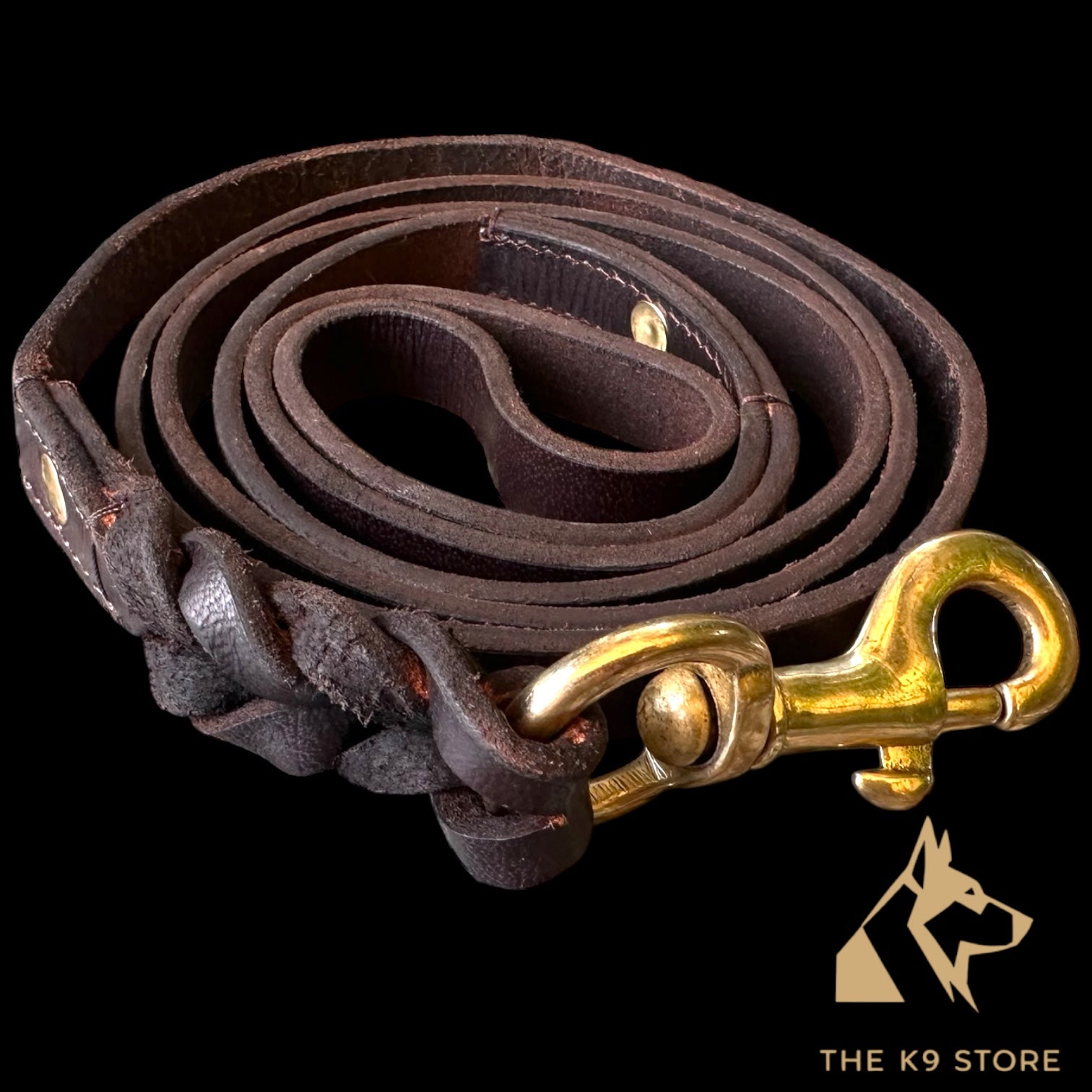 The K9 Store Premium Leather Single Handle Freebie Dog Leash, 5 Feet Long With Brass Hook For All Dog Breeds