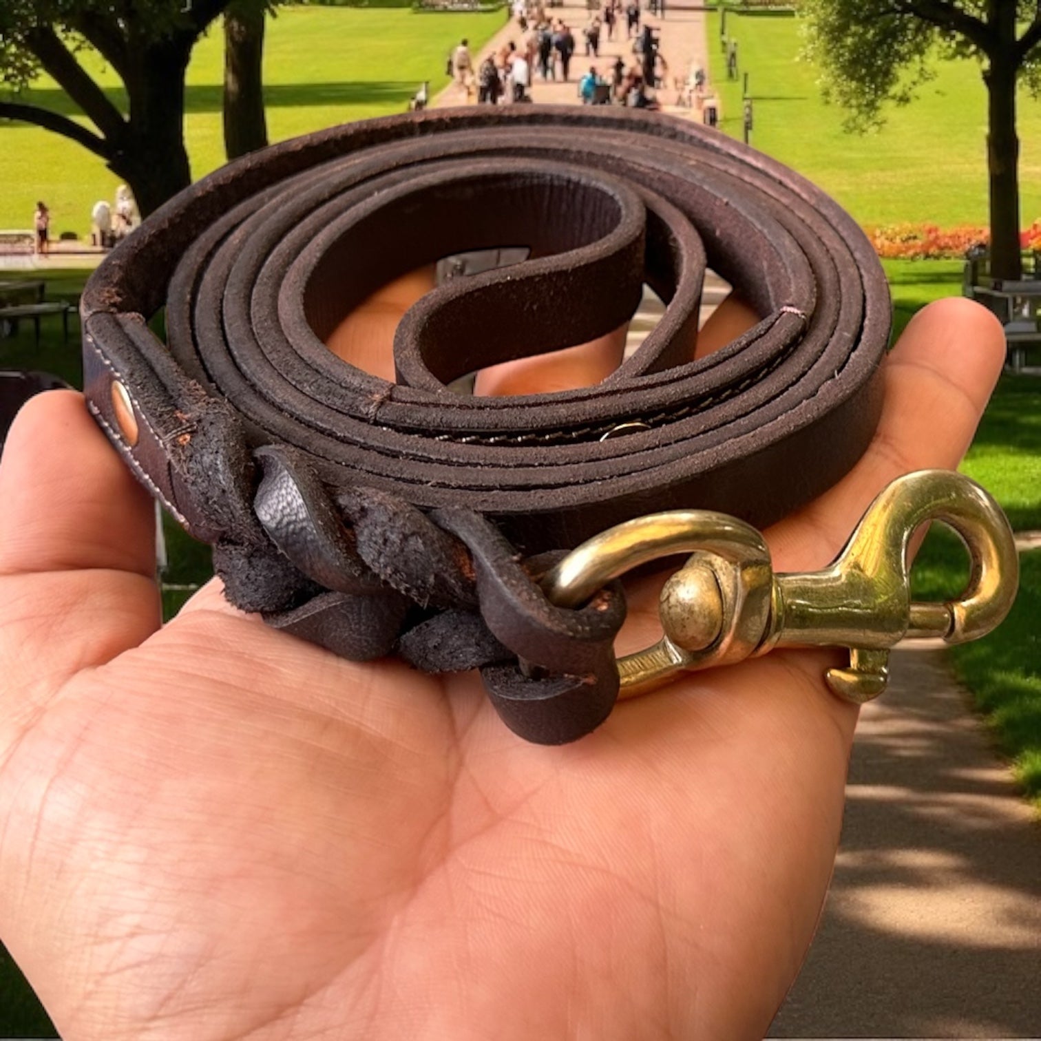 The K9 Store Premium Leather Single Handle Freebie Dog Leash, 5 Feet Long With Brass Hook For All Dog Breeds