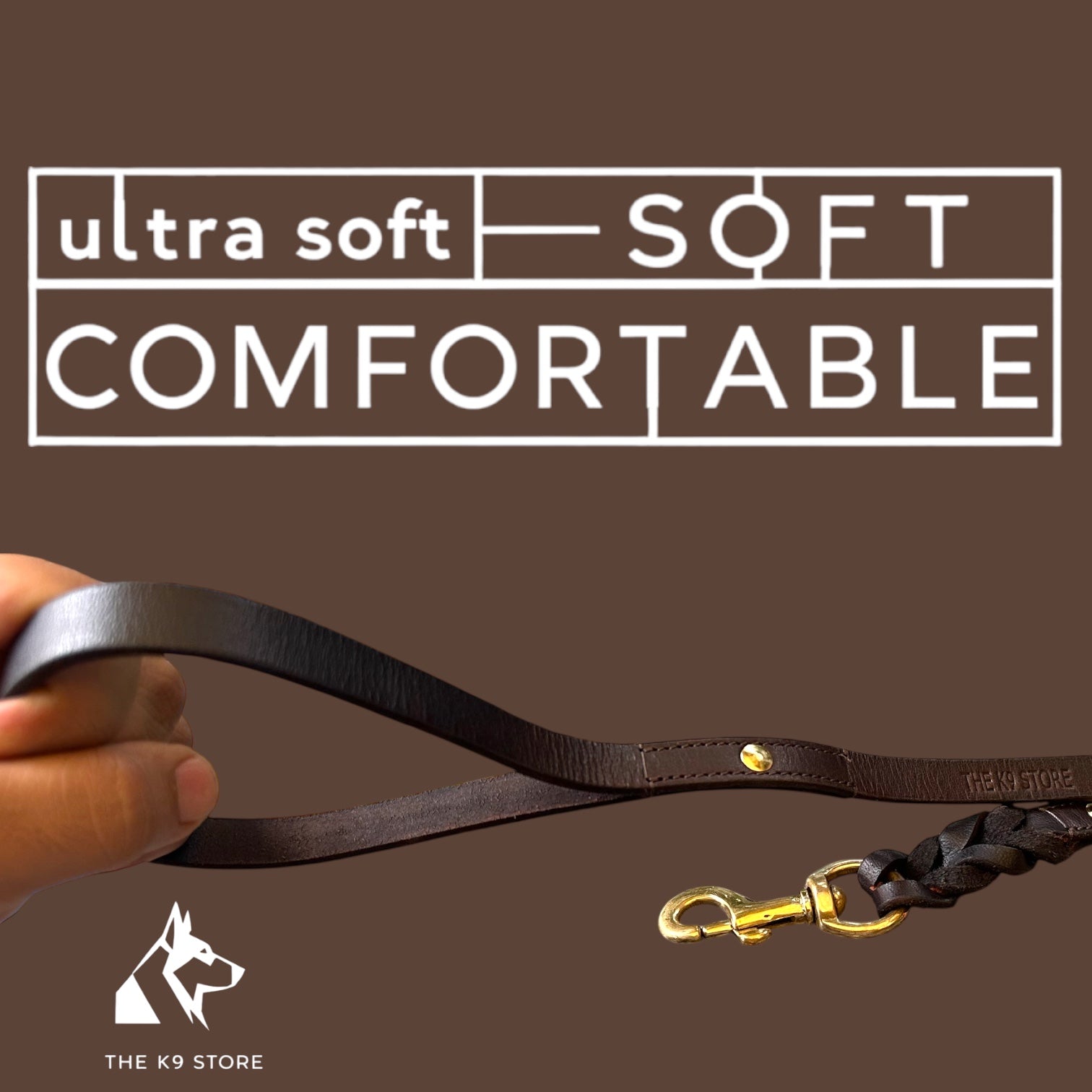 The K9 Store Premium Leather Single Handle Freebie Dog Leash, 5 Feet Long With Brass Hook For All Dog Breeds