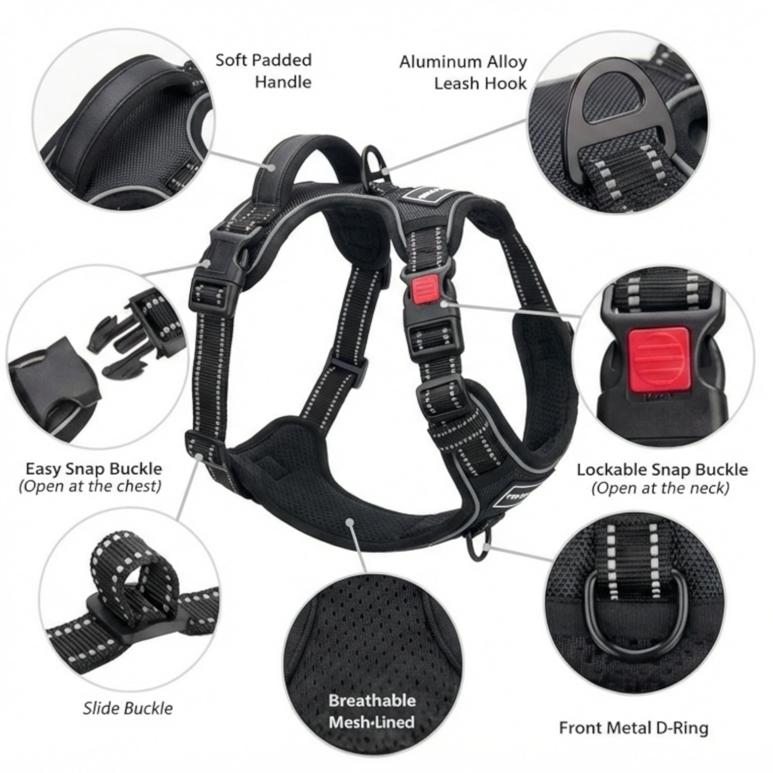 Black Double Bone Dog Harness | No-Pull Tactical Harness with Handle
