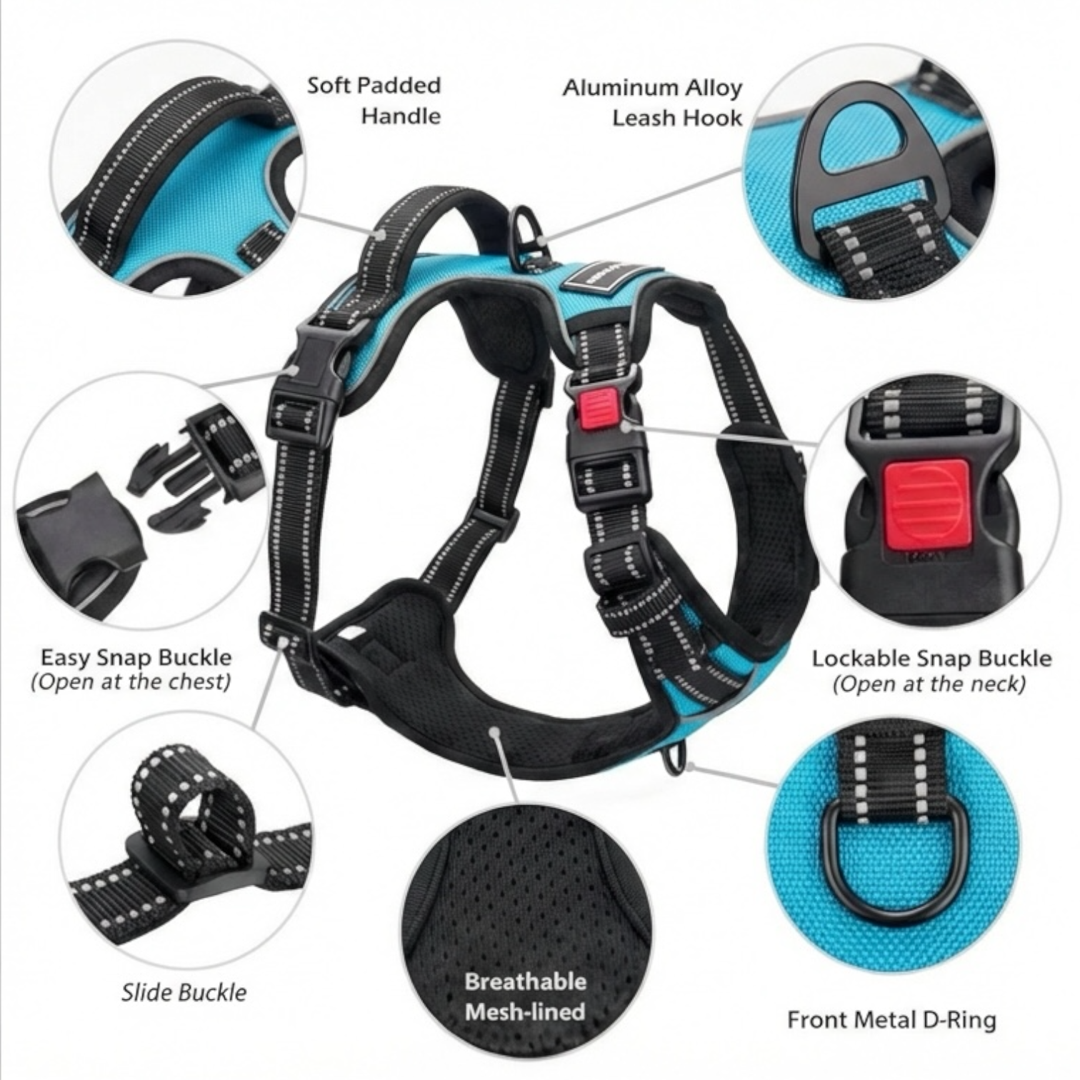 Blue Double Bone Dog Harness | No Pull Control Harness with Handle